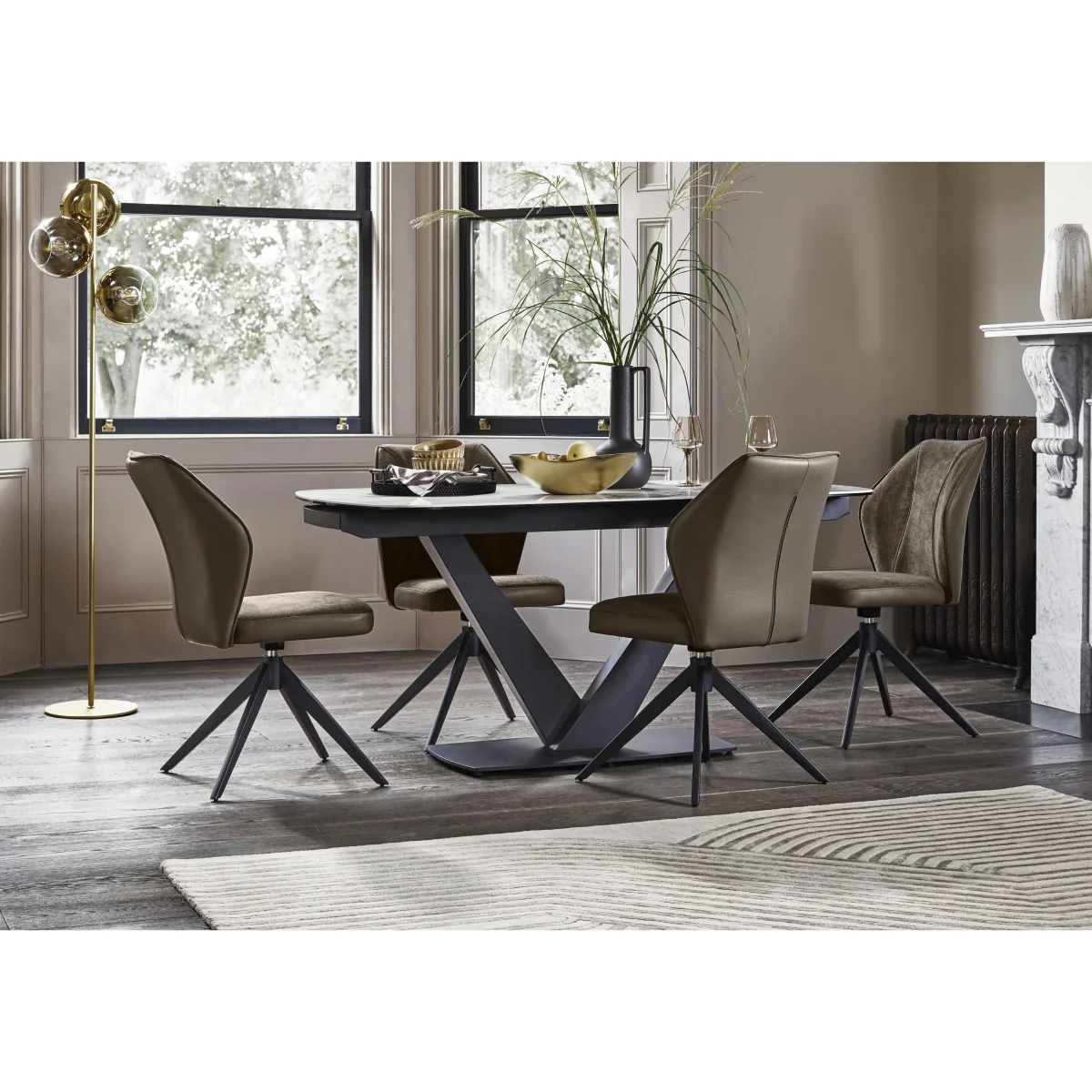 Julio Medium 160cm Draw Leaf Extending Dining Table in Fiorentio Marble Ceramic with 4 Chairs - Navy – image 2