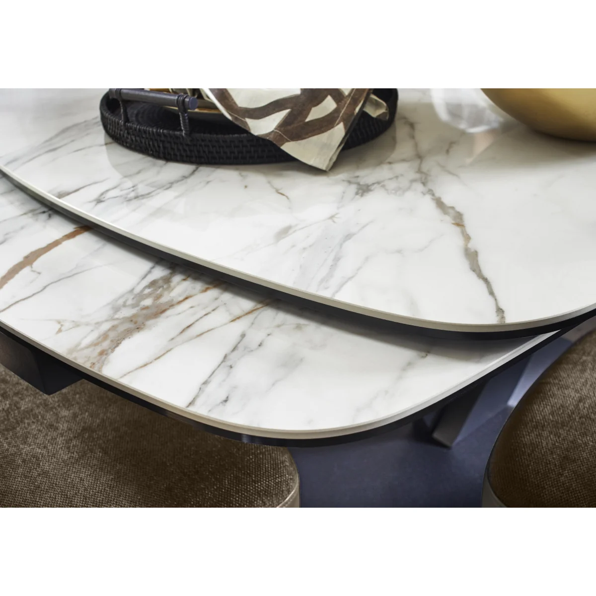 Julio Medium 160cm Draw Leaf Extending Dining Table in Fiorentio Marble Ceramic with 4 Chairs - Navy – image 4