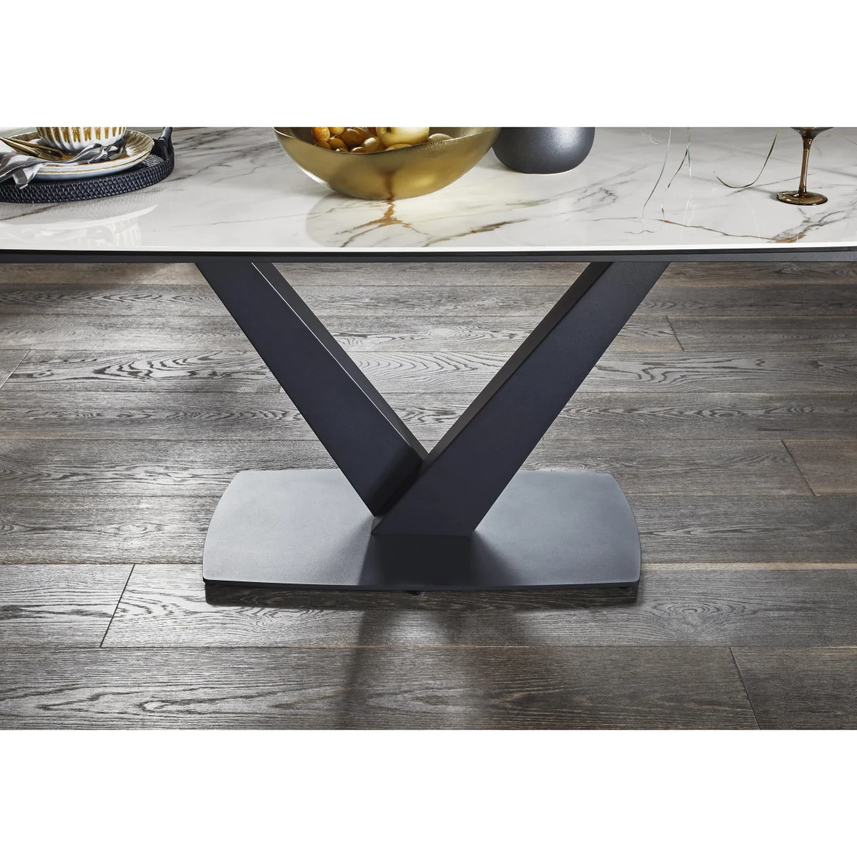 Julio Medium 160cm Draw Leaf Extending Dining Table in Fiorentio Marble Ceramic with 4 Chairs - Navy – image 5