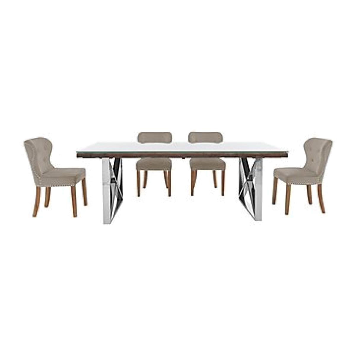 Chennai Dining Table with X-Leg Base and 4 Upholstered Chairs - 180-cm - Taupe – image 1