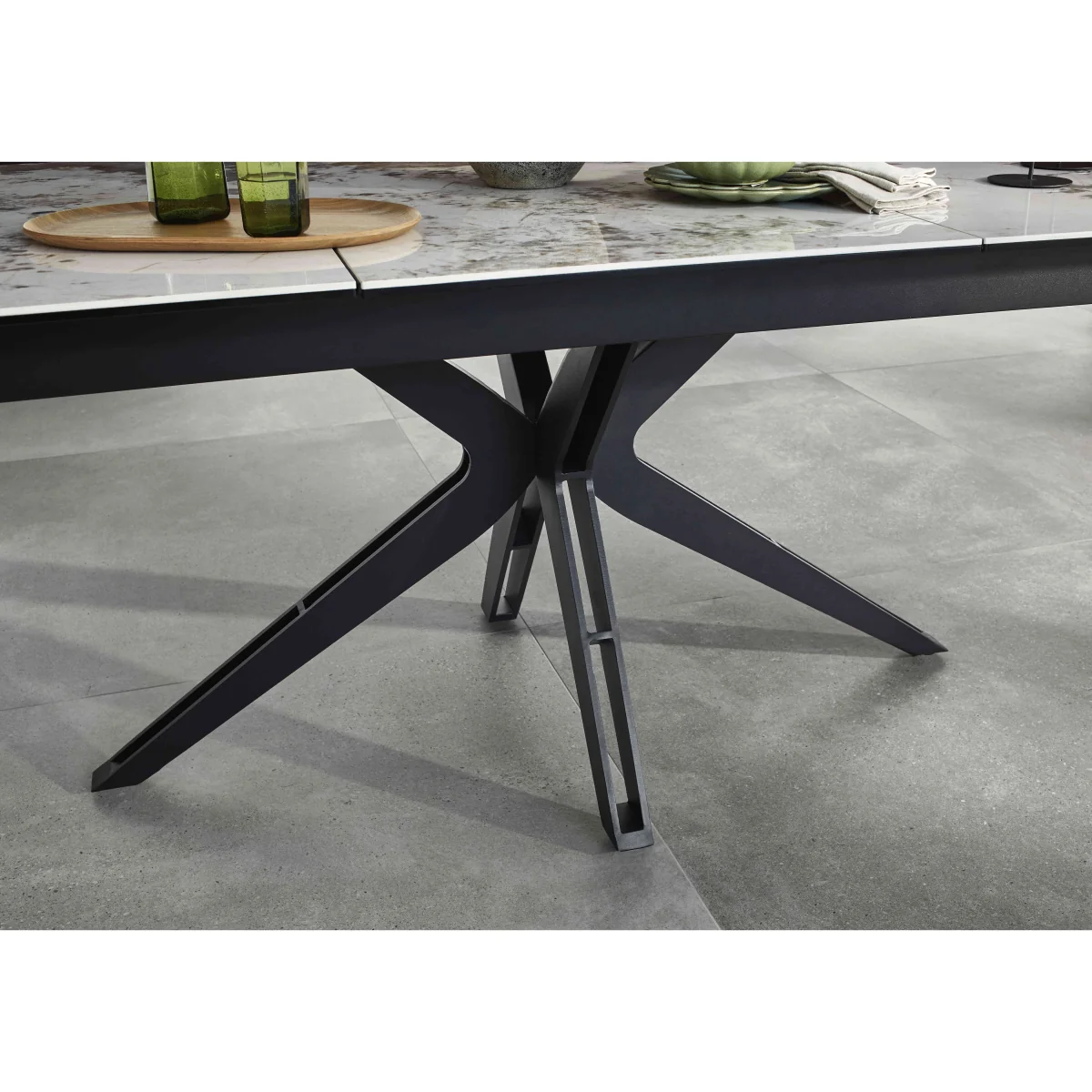 Jose Large Calcatta Marble Pop-up Extending Dining Table with 4 Swivel Chairs - Navy – image 6