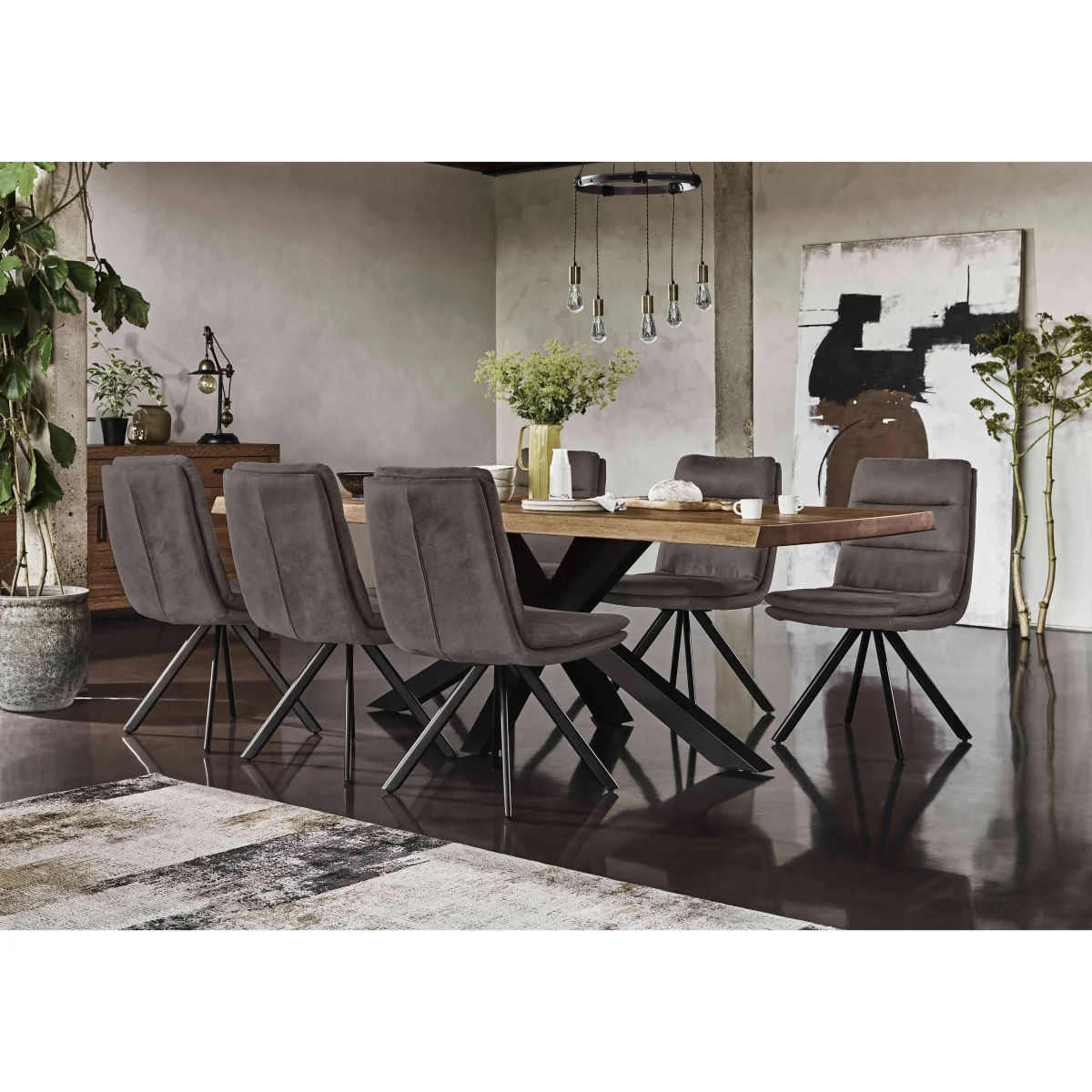Bodahl - Njord Raw Edge Dining Table with Metal Star Base and 6 Anthracite Fabric Swivel Chairs - 240-cm - Old Bassano – image 2