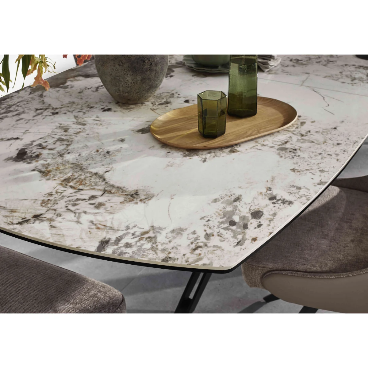 Jose Large Calcatta Marble Pop-up Extending Dining Table with 6 Swivel Chairs - Navy – image 3