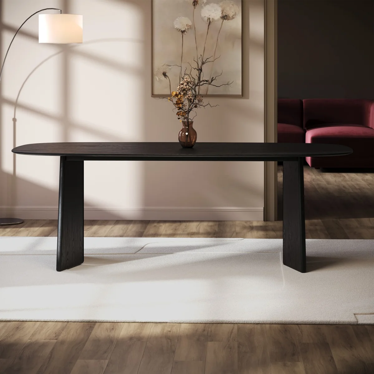 Large Rectangular Black Wooden Dining Table - Seats 6 - 8 - Rivo – image 4