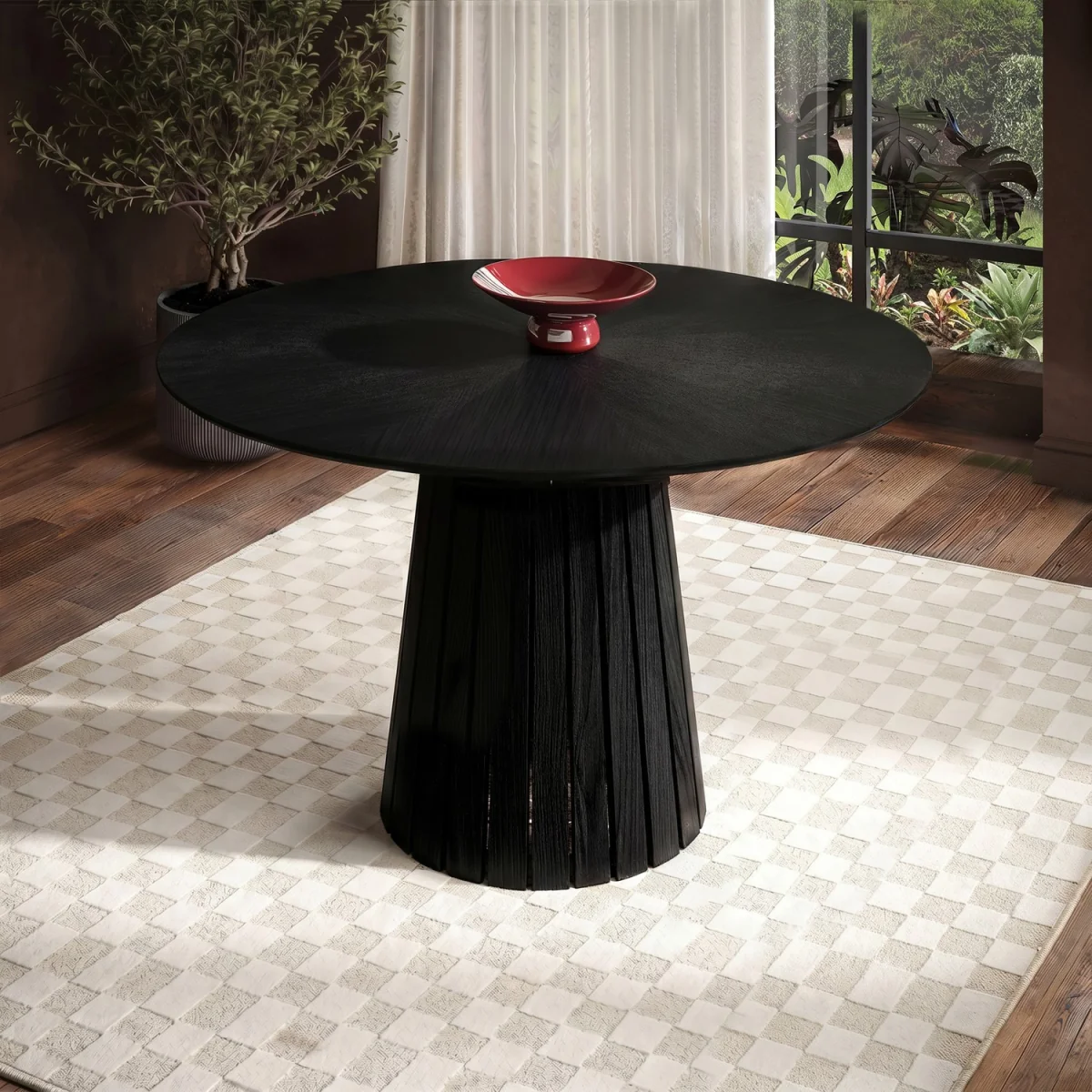 Round Black Pedestal Dining Table - Seats 4 - Owen – image 1