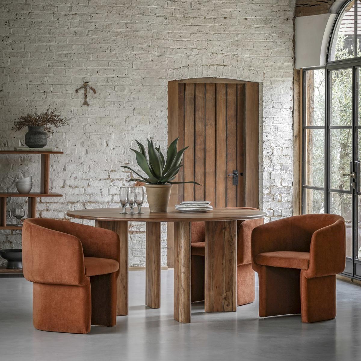 Round Wooden Dining Table with 3 legs seats 4 - Borden – image 2