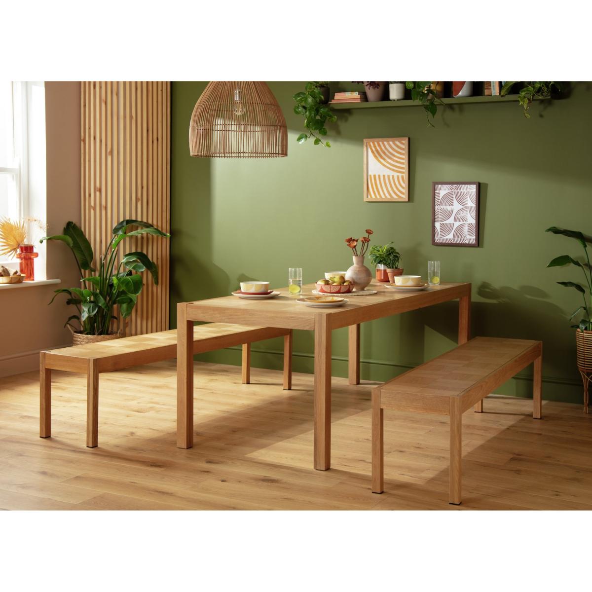 Habitat Laurie Oak Dining Table & 2 Oak Benches – image 3