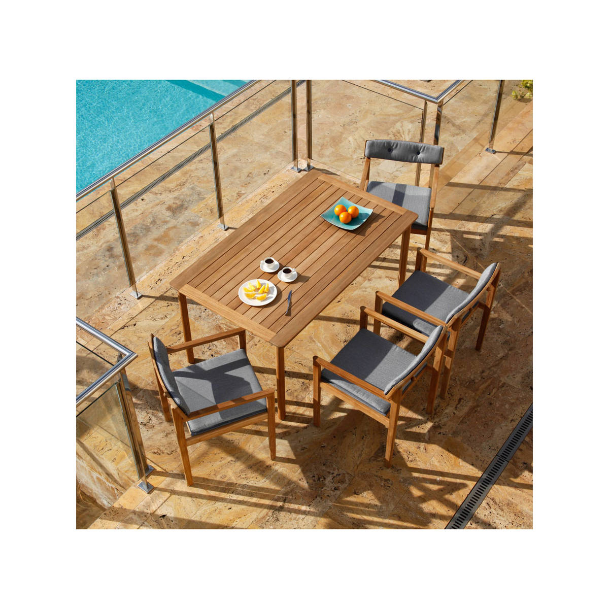 Barlow Tyrie Atom 6-Seat Teak Wood Garden Table, Natural – image 2