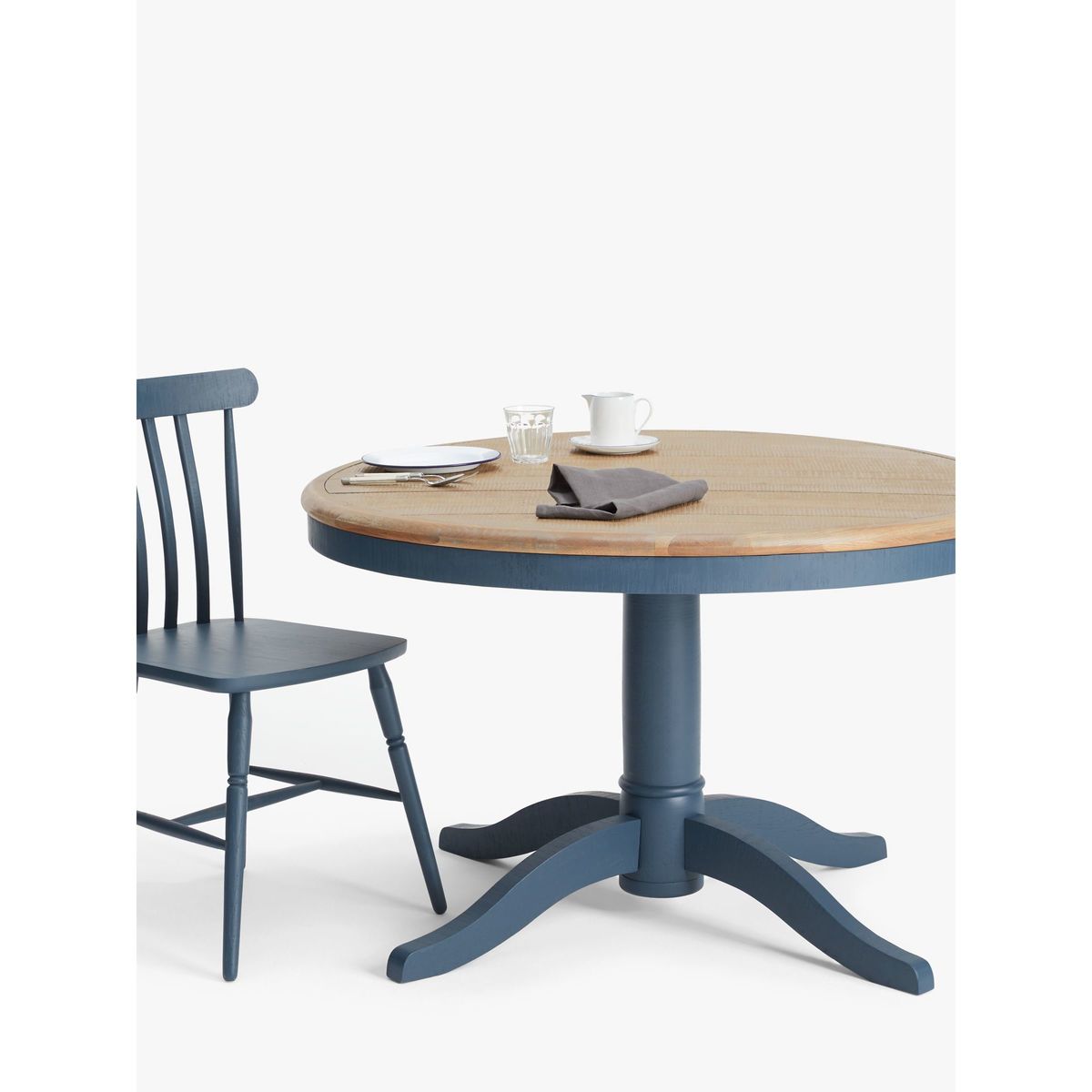 Loaf Chow Round 6 Seater Dining Table, Solid Oak/Inky Blue – image 2