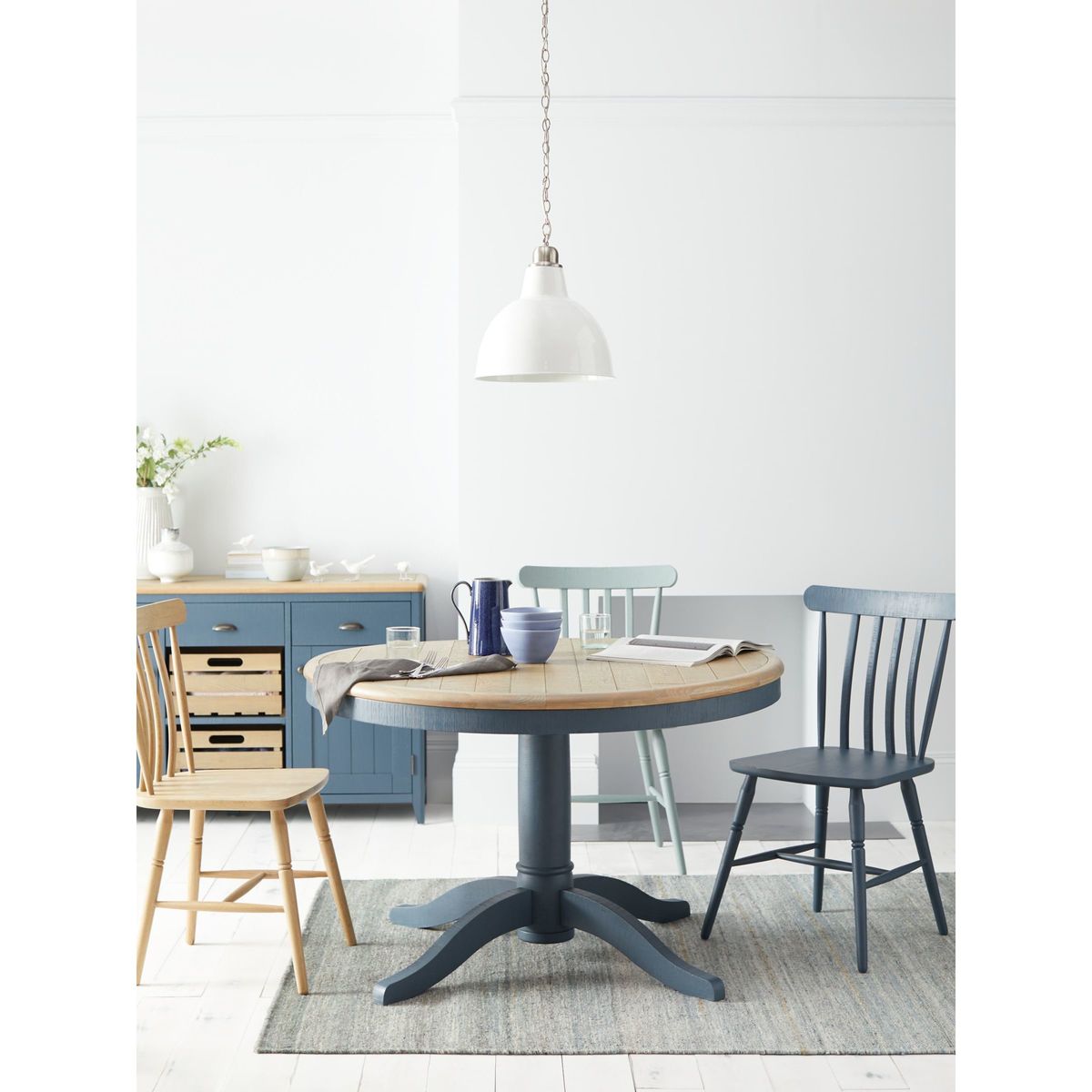 Loaf Chow Round 6 Seater Dining Table, Solid Oak/Inky Blue – image 5