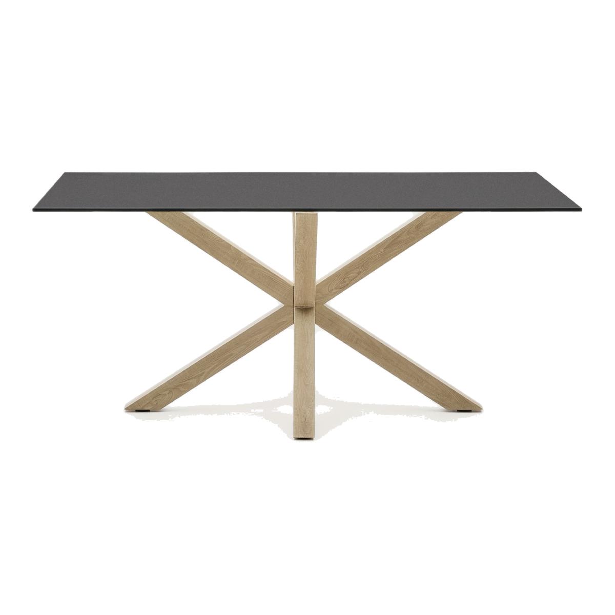 Argo table in frosted black glass and wood-effect steel legs 160 x 90 cm – image 1
