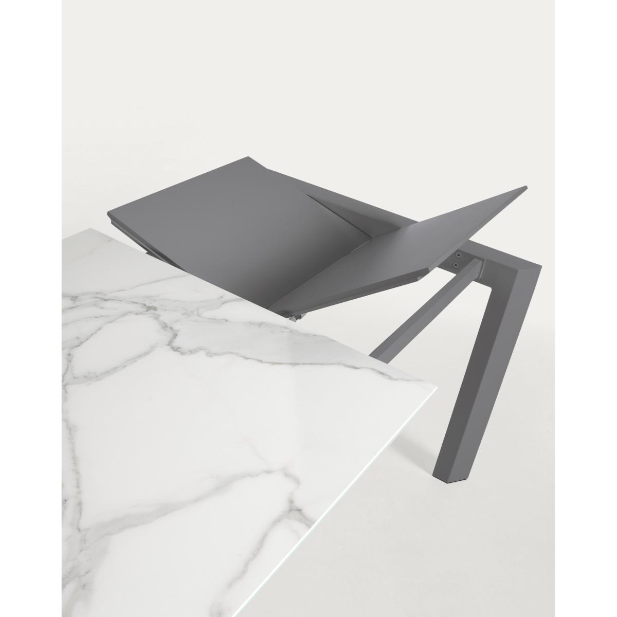 Axis extendable porcelain table with Kalos Blanco finish and dark grey steel legs, 140 (200) cm – image 2