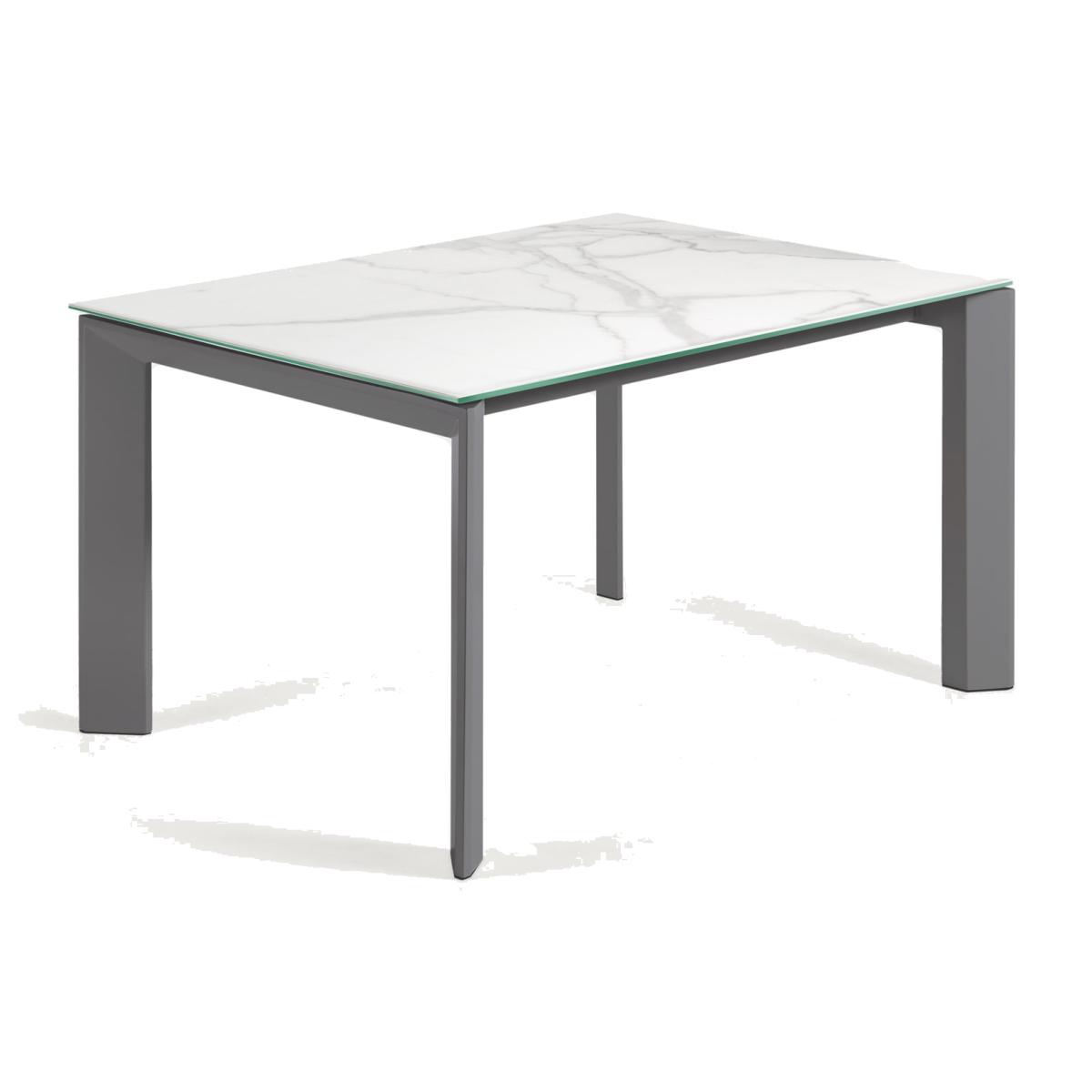 Axis extendable porcelain table with Kalos Blanco finish and dark grey steel legs, 140 (200) cm – image 1