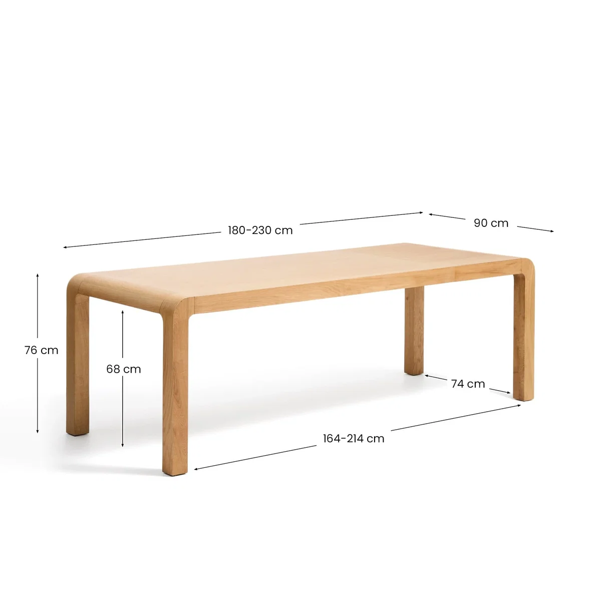 Erisia extendable table in solid oak wood with a natural tone finish 180 (230) x 90 cm FSC 100% – image 6