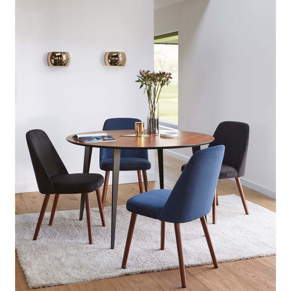 WATFORD Vintage Style Walnut & Metal Round Dining Table (Seats 4) – image 2