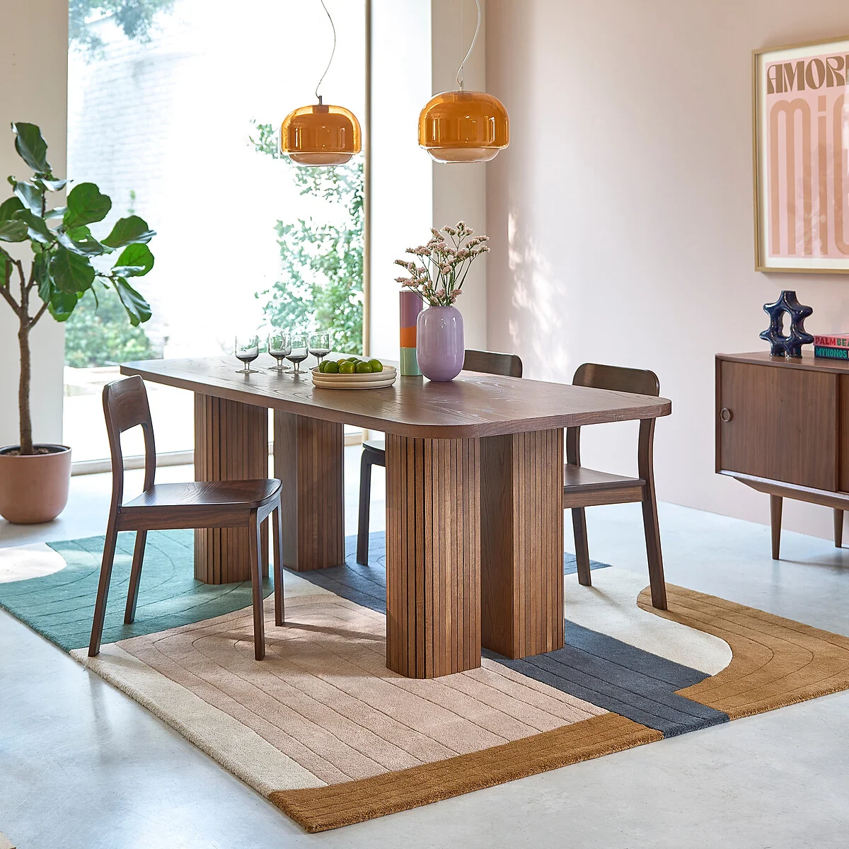 Latti Rectangular 6-8 Seater Dining Table in Oak and Pine Veneer – image 2