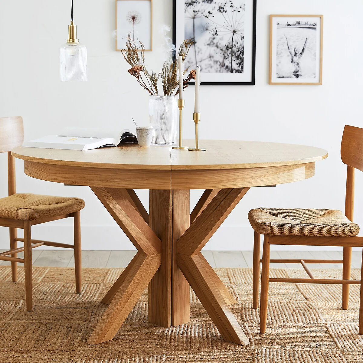 Gosling 6-12 Seater Round Extending Dining Table in Oak and Veneer – image 3