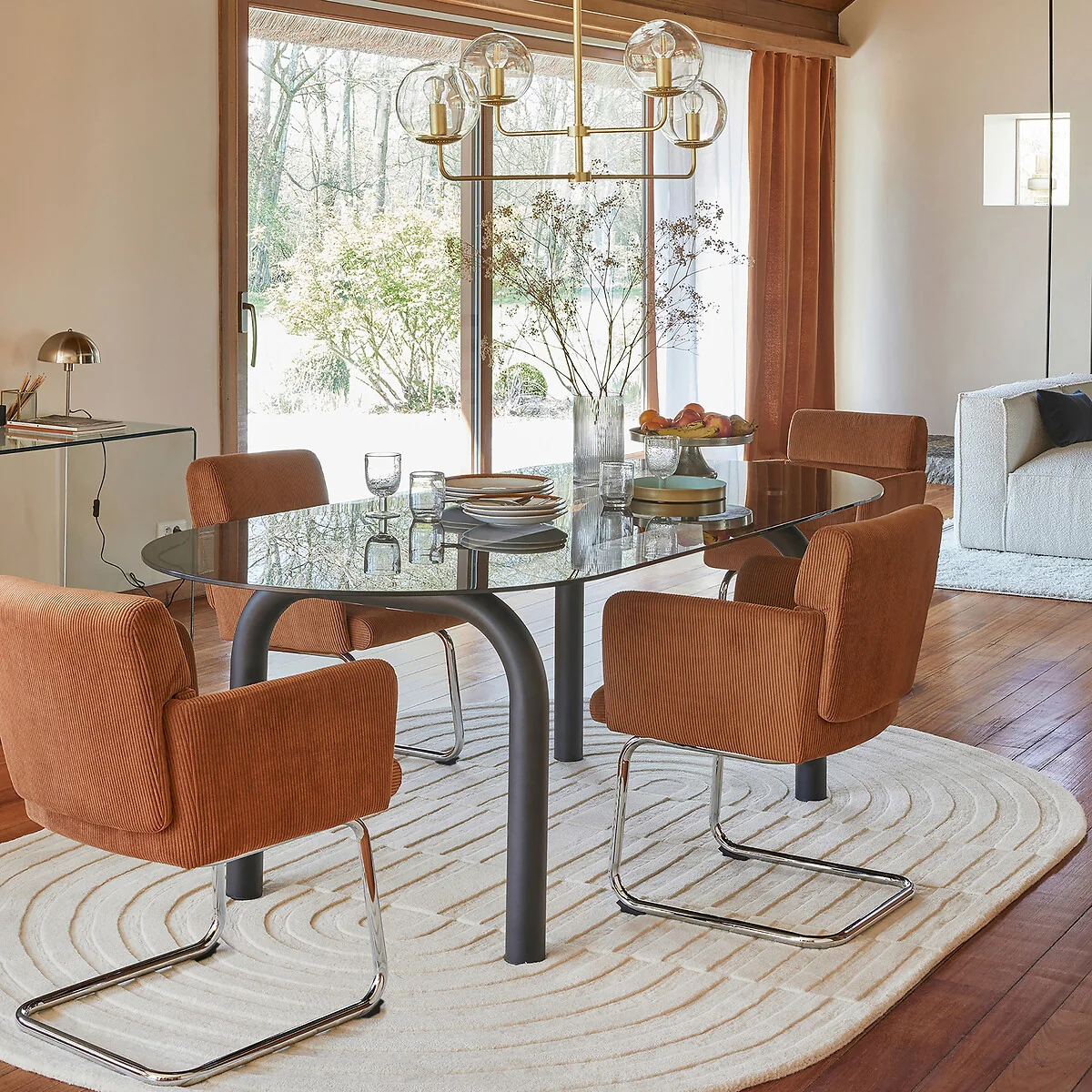 Polly 6-8 Seater Oval Dining Table in Smoked Glass and Steel – image 2
