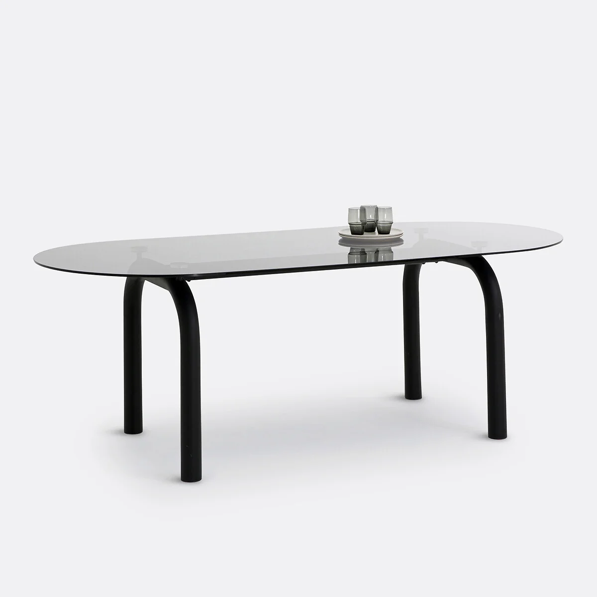 Polly 6-8 Seater Oval Dining Table in Smoked Glass and Steel – image 6