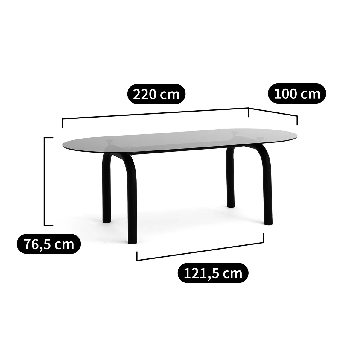 Polly 6-8 Seater Oval Dining Table in Smoked Glass and Steel – image 7