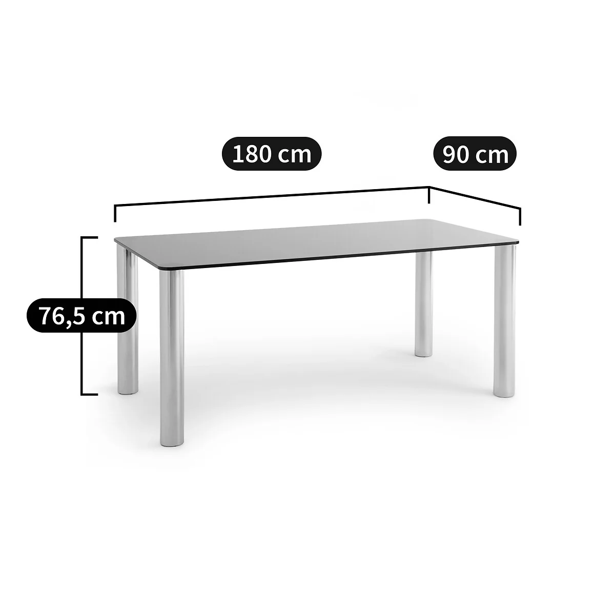 Ramcel 6-8 Seater Dining Table in Chrome-Plated Steel and Tempered Glass – image 4