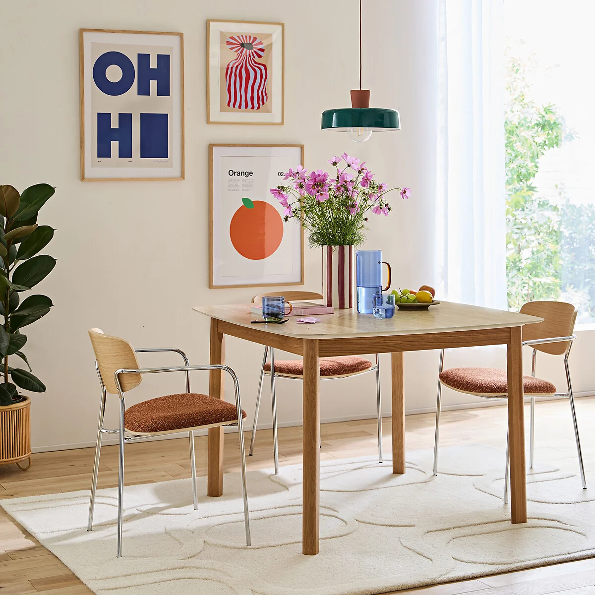 Saraune 4-Seater Dining Table in Travertine-Look Ceramic and Oak – image 2