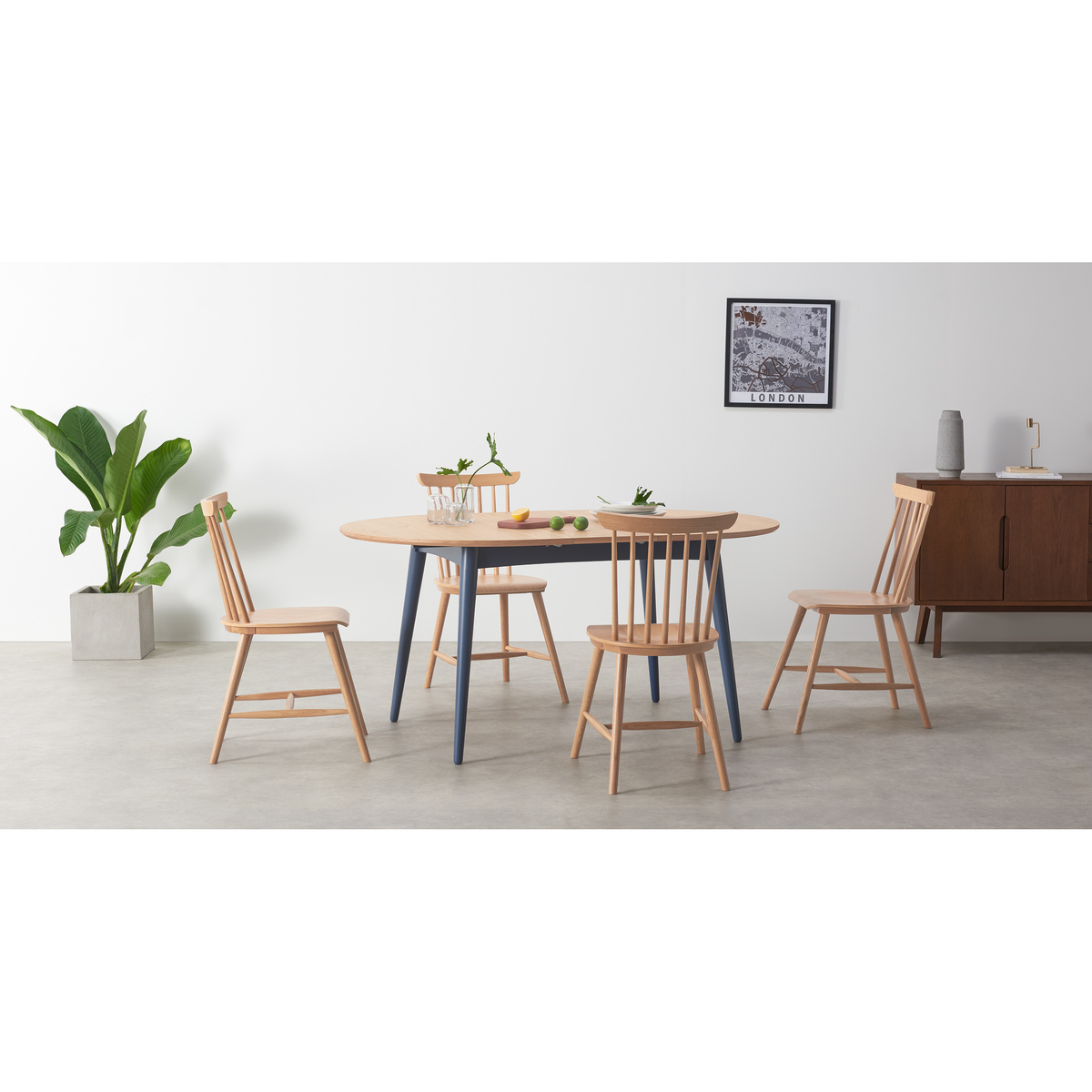 Deauville 4-6 Seat Oval Extending Dining Table, Oak and Slate Blue – image 2