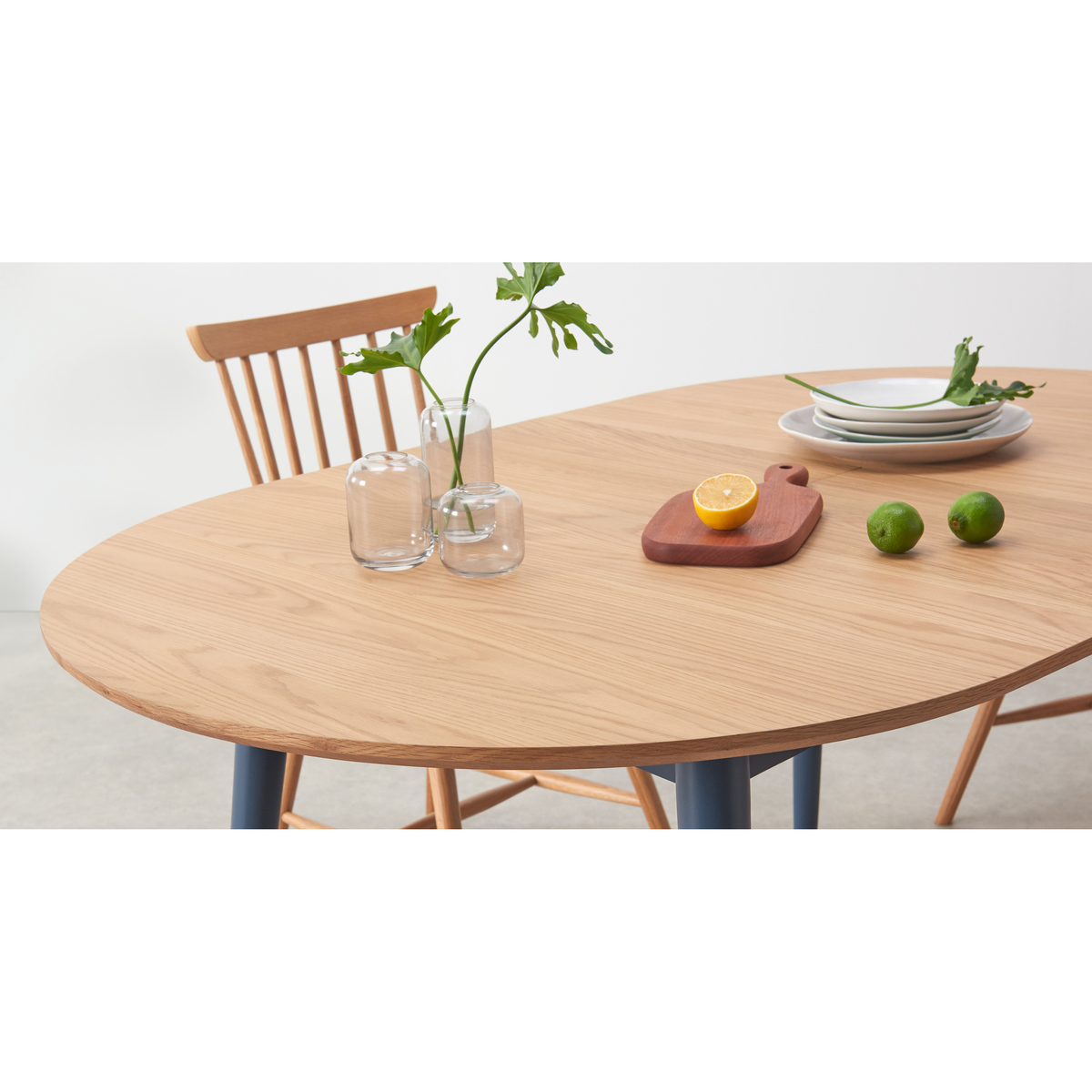 Deauville 4-6 Seat Oval Extending Dining Table, Oak and Slate Blue – image 3