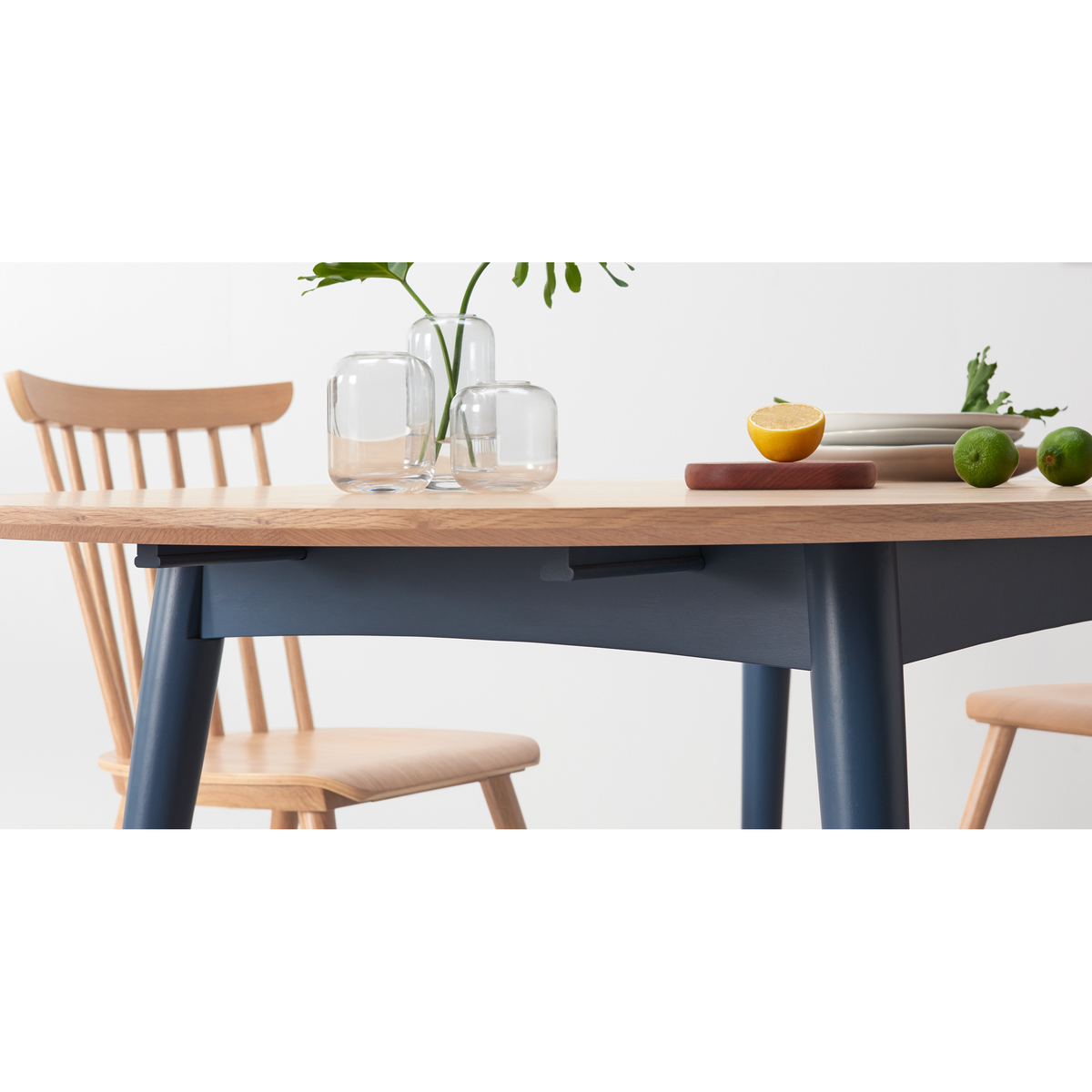 Deauville 4-6 Seat Oval Extending Dining Table, Oak and Slate Blue – image 5