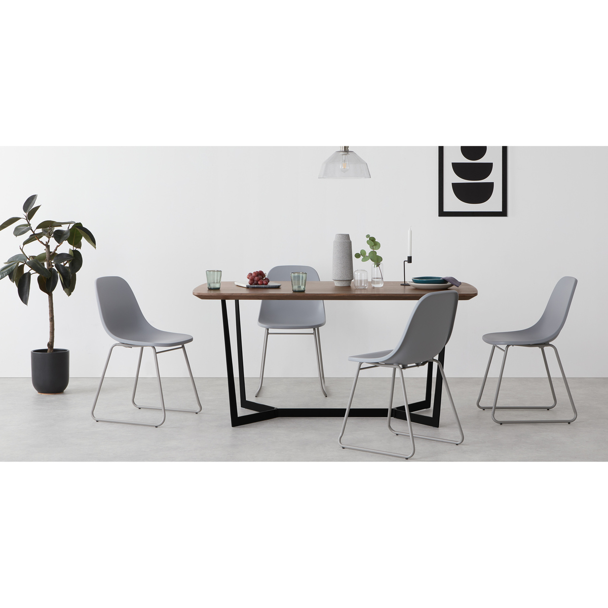Jaxta 6 Seat Dining Table, Walnut and Black – image 3
