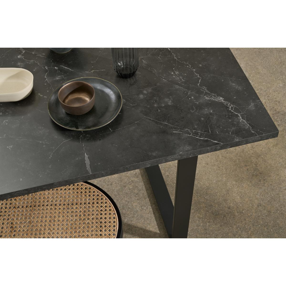 Amble 6 Seat Rectangular Dining Table, Black Marble Effect & Black – image 4