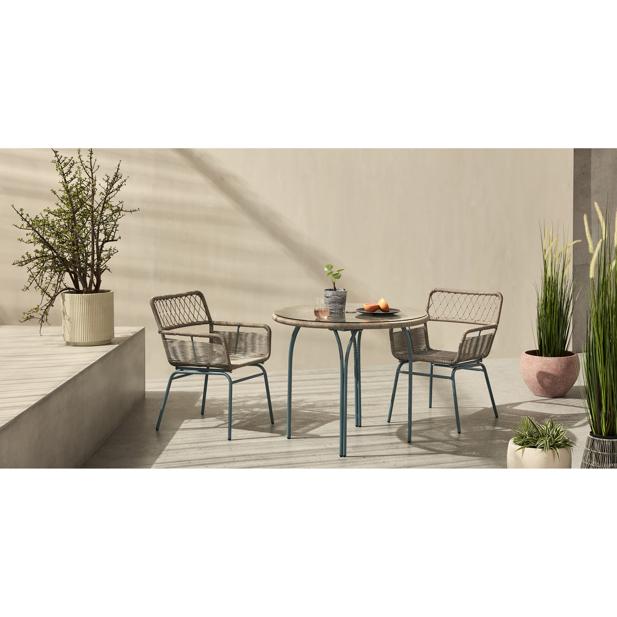 Lyra Garden 4 seater Round Dining Table, Grey and Blue – image 2
