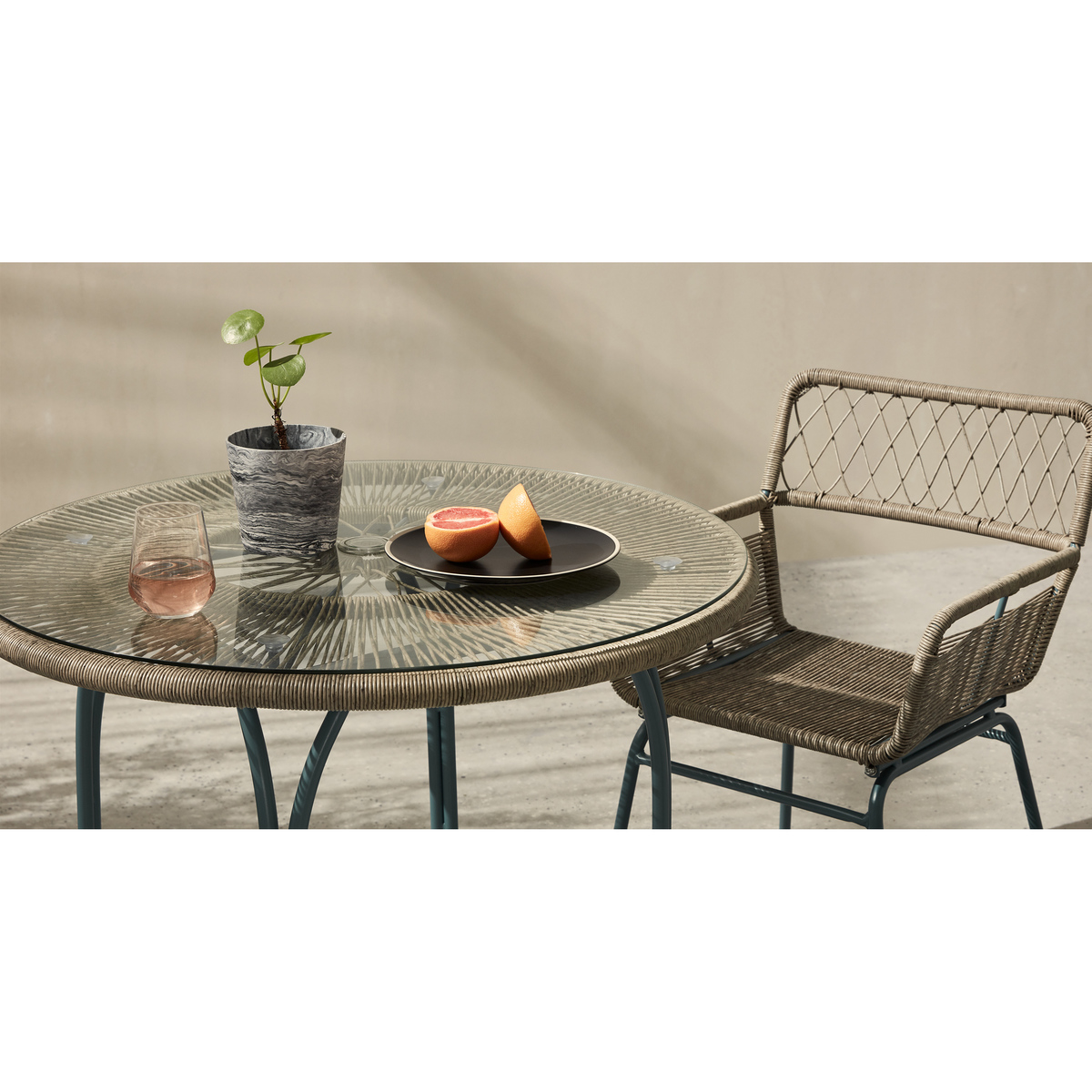 Lyra Garden 4 seater Round Dining Table, Grey and Blue – image 3