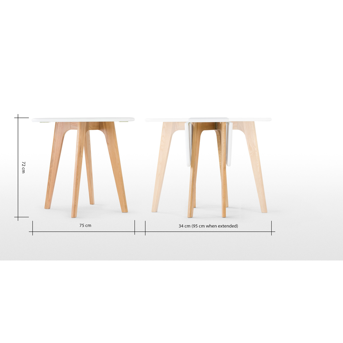 Fjord 2-4 Seat Rectangular Gateleg Table, Oak and White – image 3