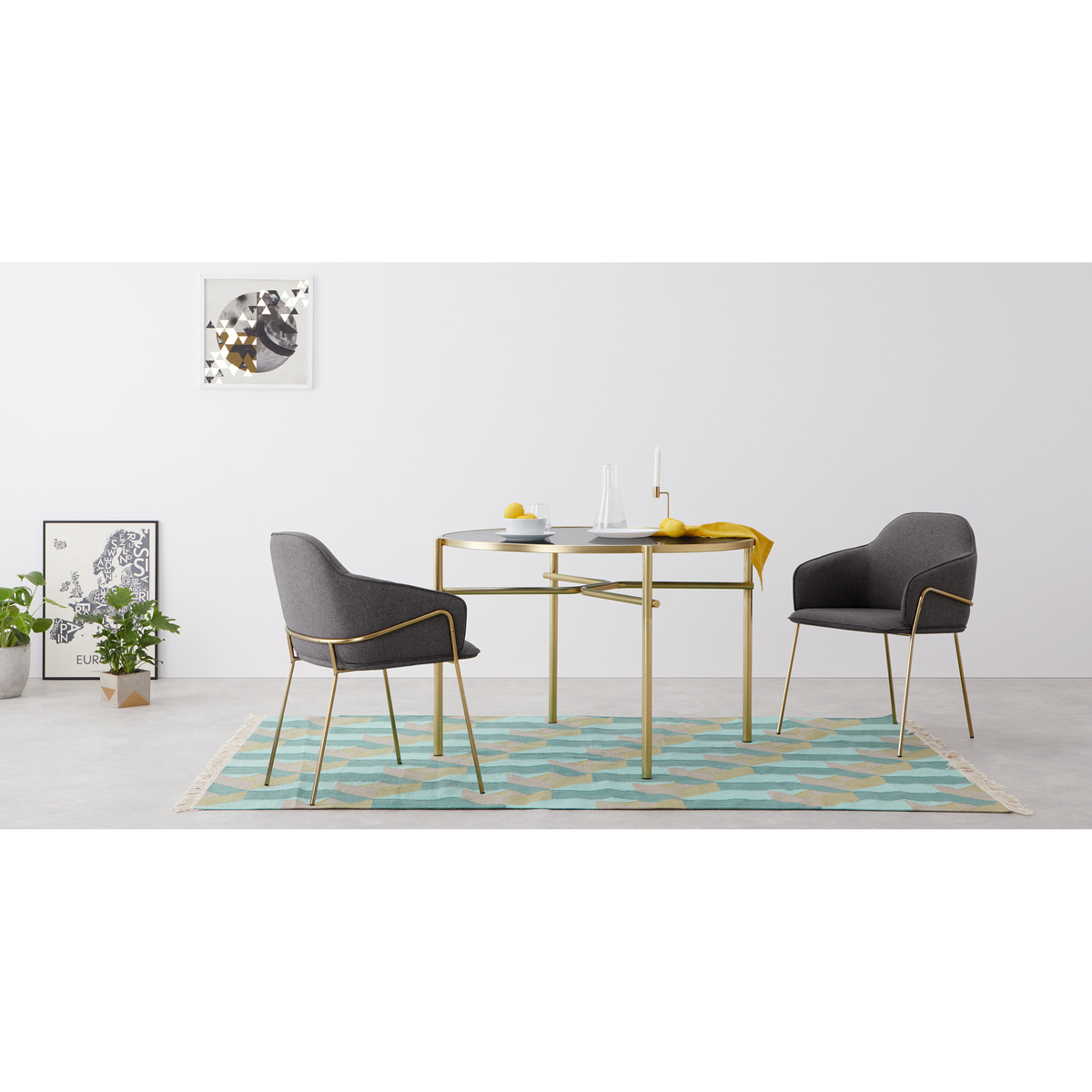 Stanley 4 Seat Round Dining Table, Glass and Metal – image 2