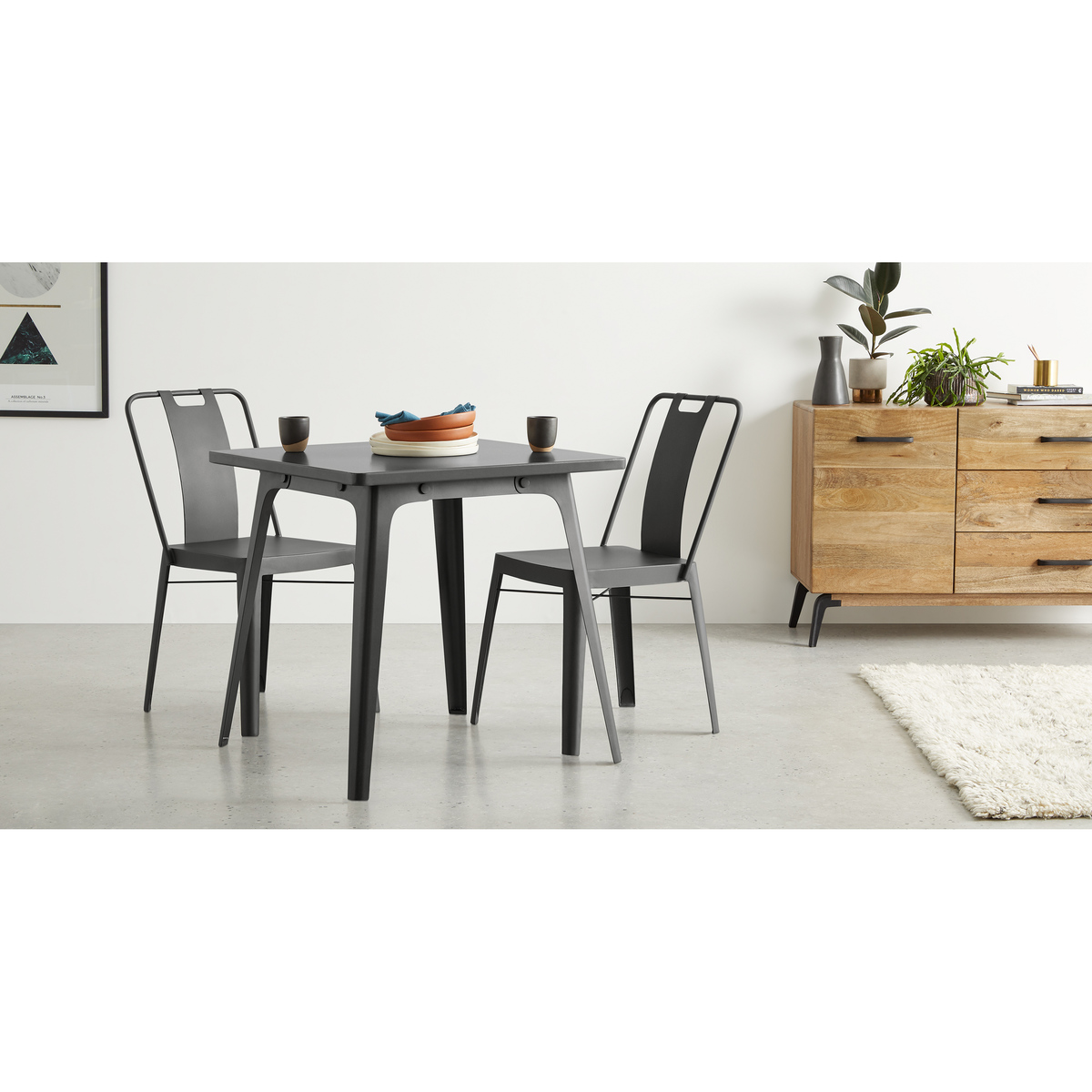 Edny 4 Seat Square Compact Metal Dining Table, Grey – image 2