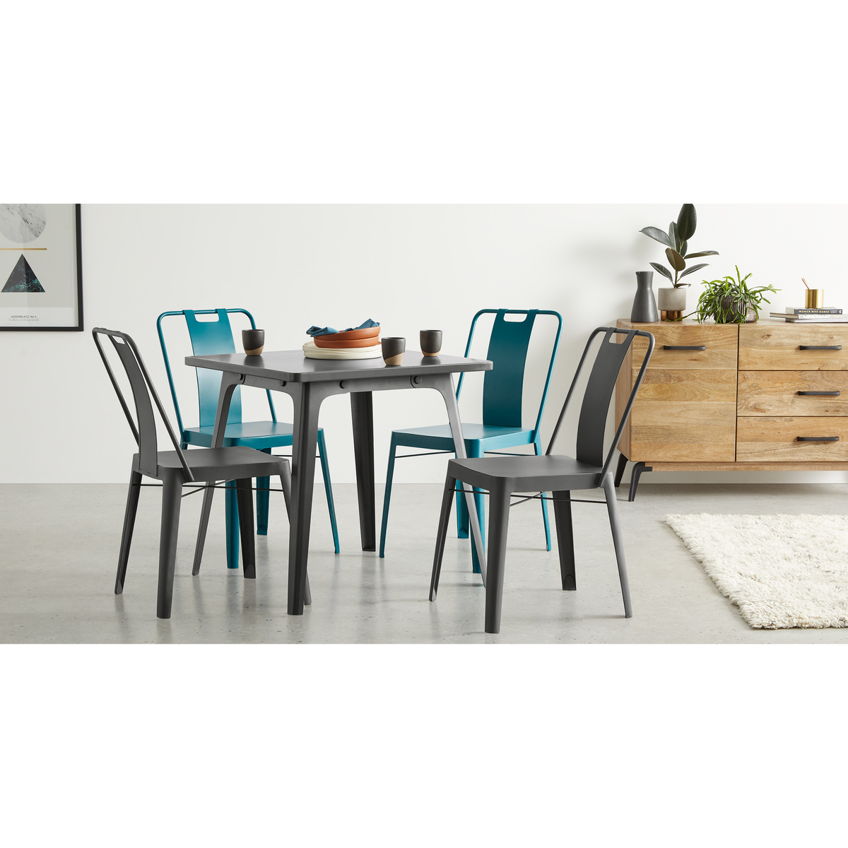 Edny 4 Seat Square Compact Metal Dining Table, Grey – image 6