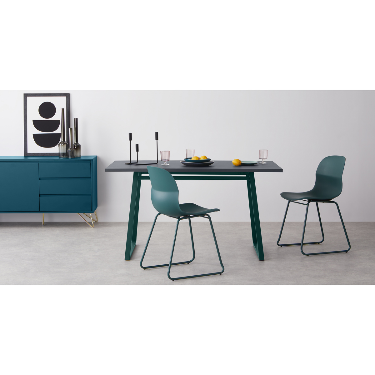 Catfield 4 Seat Rectangular Dining Kitchen Table, Green and Grey – image 2