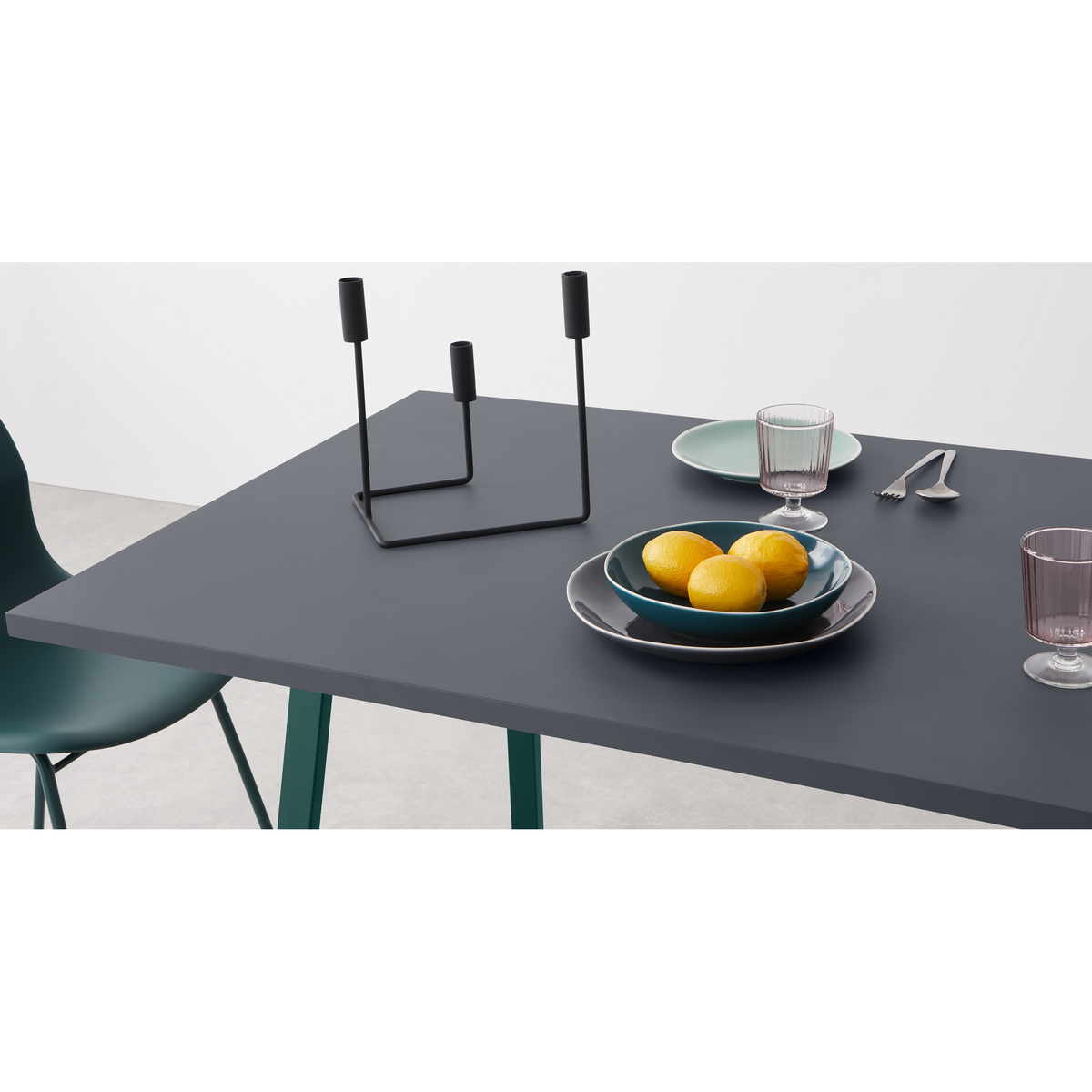 Catfield 4 Seat Rectangular Dining Kitchen Table, Green and Grey – image 3