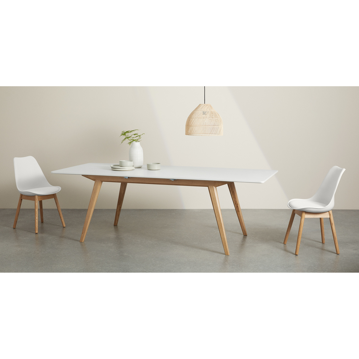 Aveiro 6-8 Seat Extending Dining Table, Natural Oak and White – image 11
