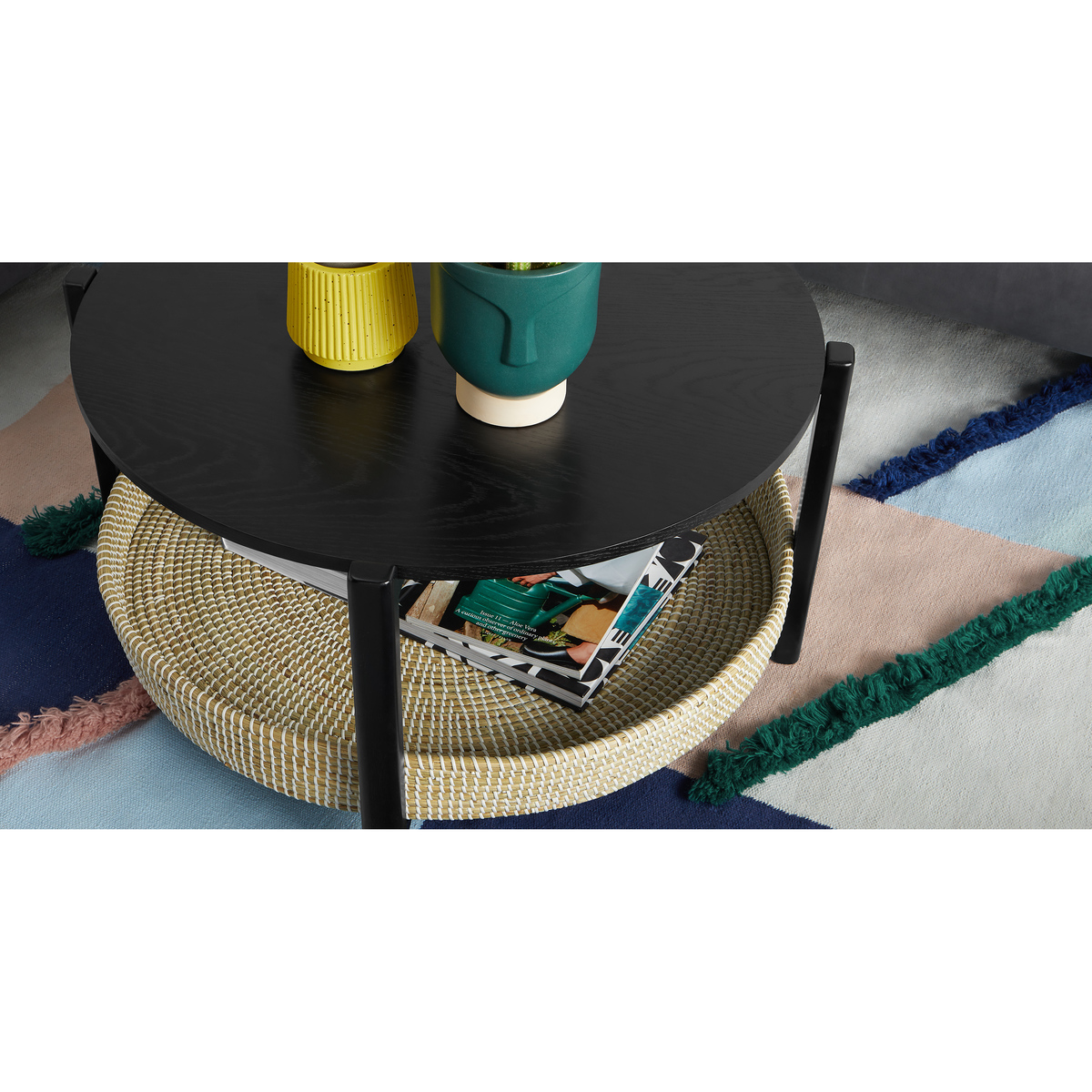 Pipel Coffee Table, Black Stain and Rattan – image 3