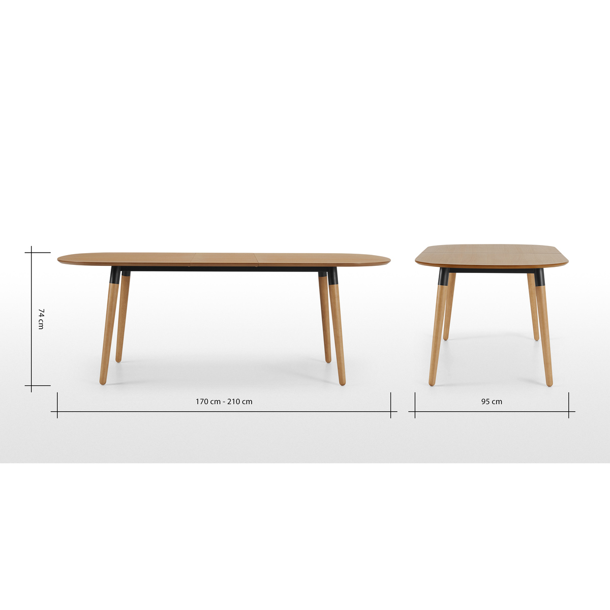 Edelweiss 6-8 Seat Oval Extending Dining Table, Oak and Black – image 11