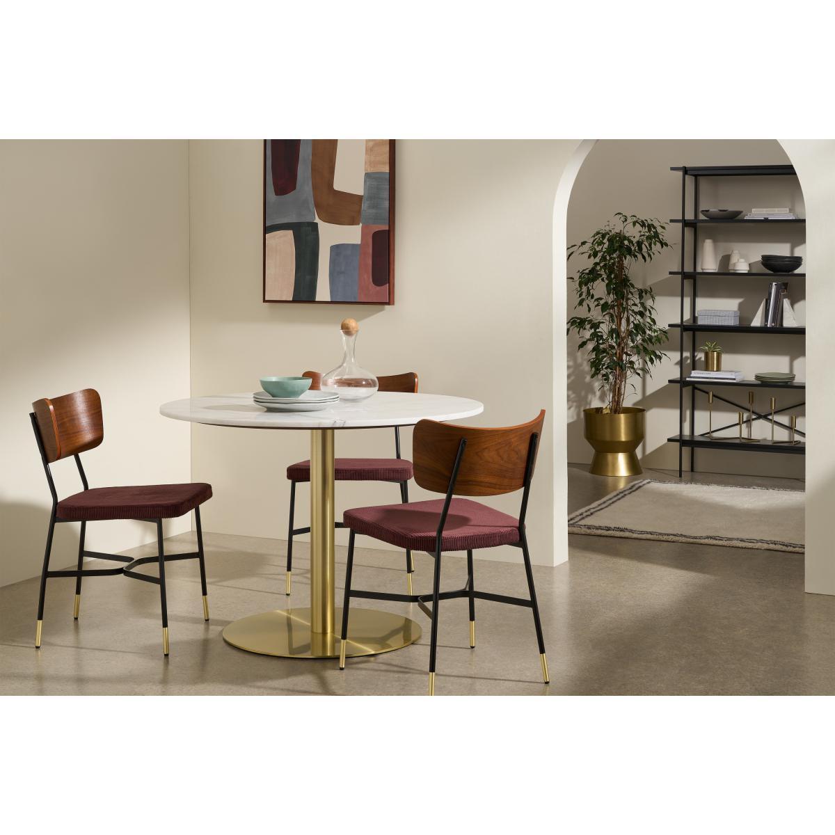 Corby 4 Seat Round Dining Table, White Marble & Brushed Brass – image 3