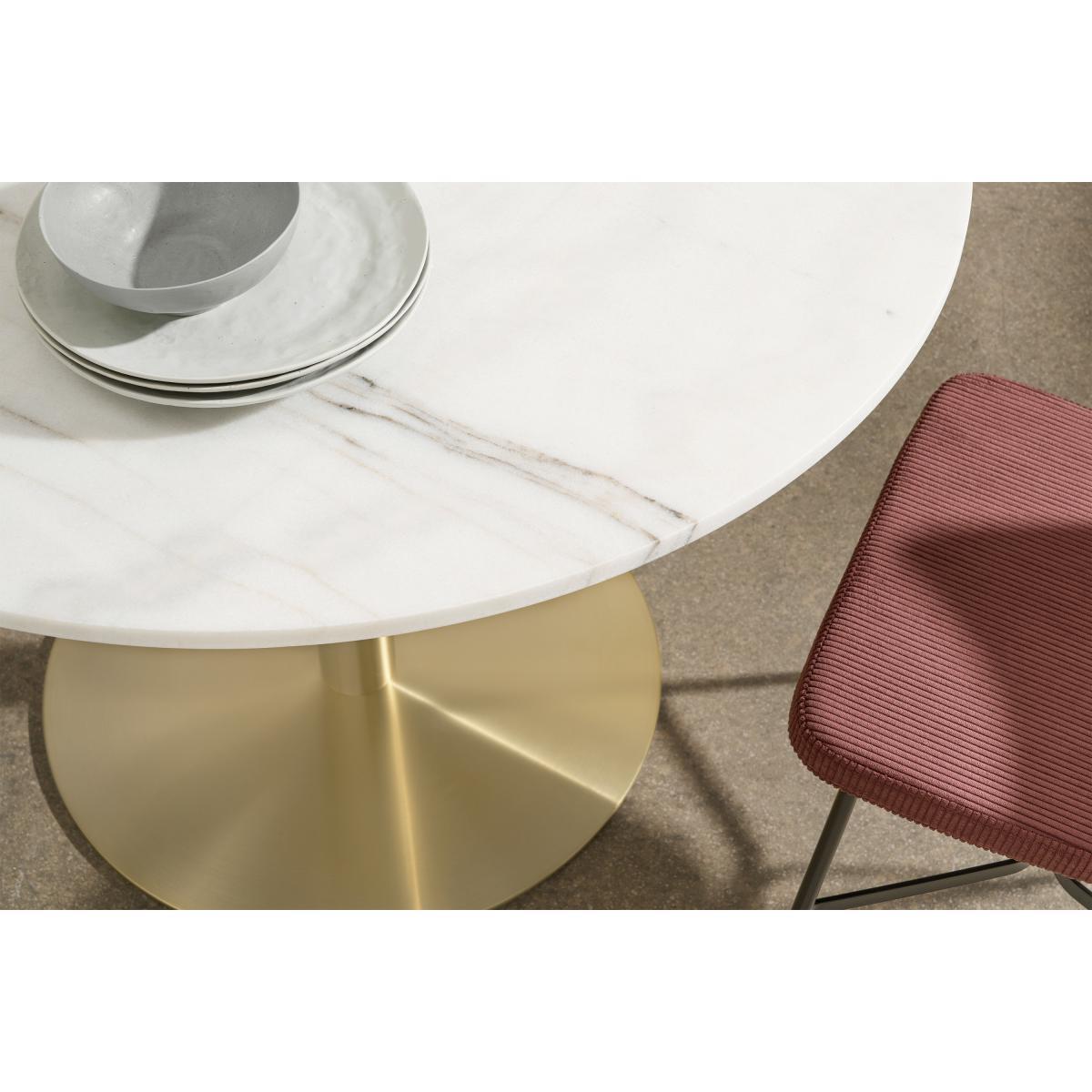 Corby 4 Seat Round Dining Table, White Marble & Brushed Brass – image 4