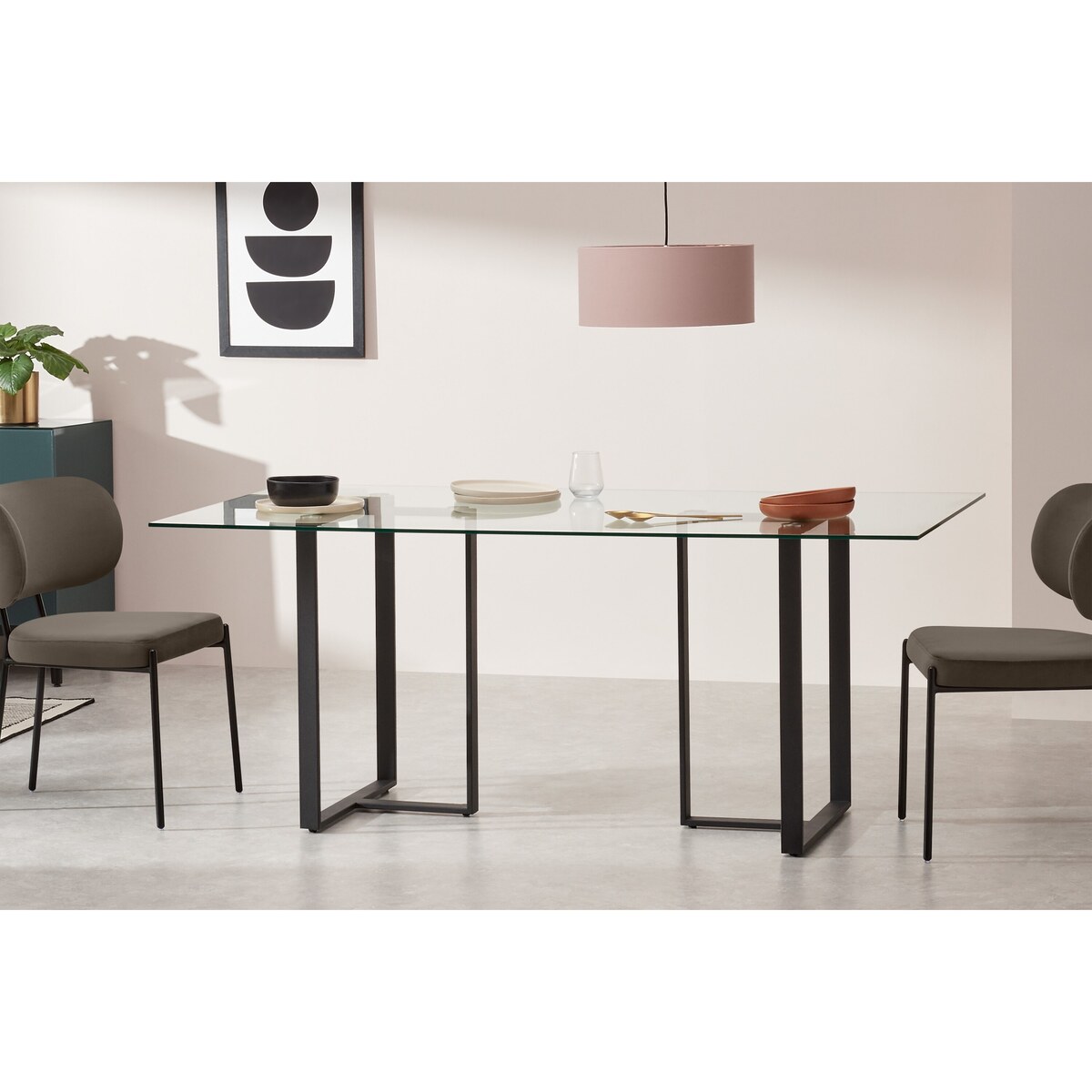Saffie 6 Seat Dining Table, Black & Glass – image 4