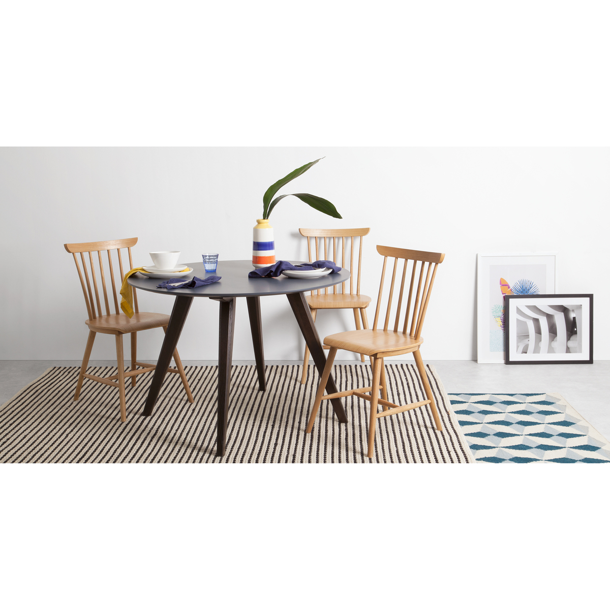 Aveiro 4 Seat Round Dining Table, Dark Stain Oak and Grey – image 2
