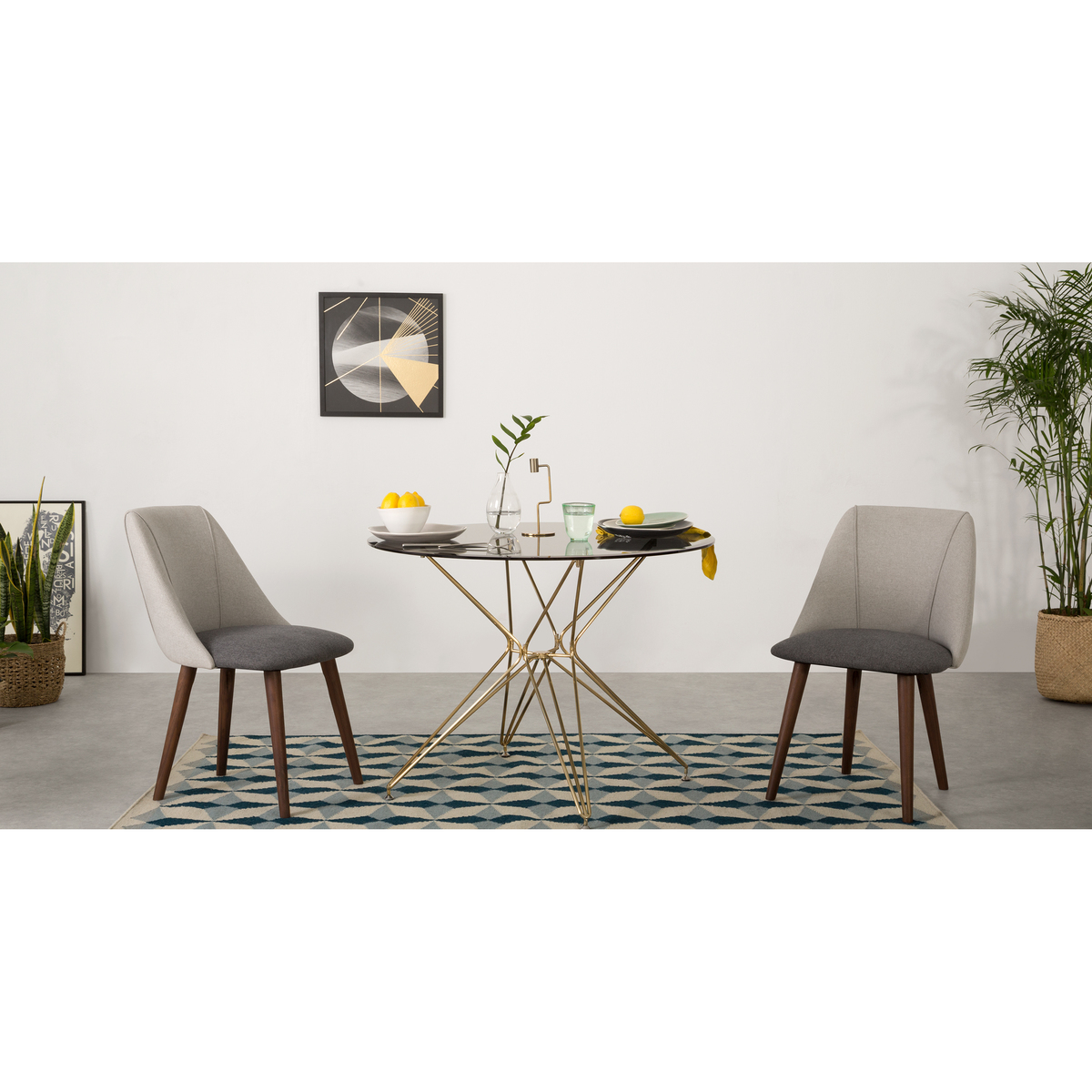 Belden 4 Seat Round Dining Table, Smoked Glass and Brushed Brass – image 3
