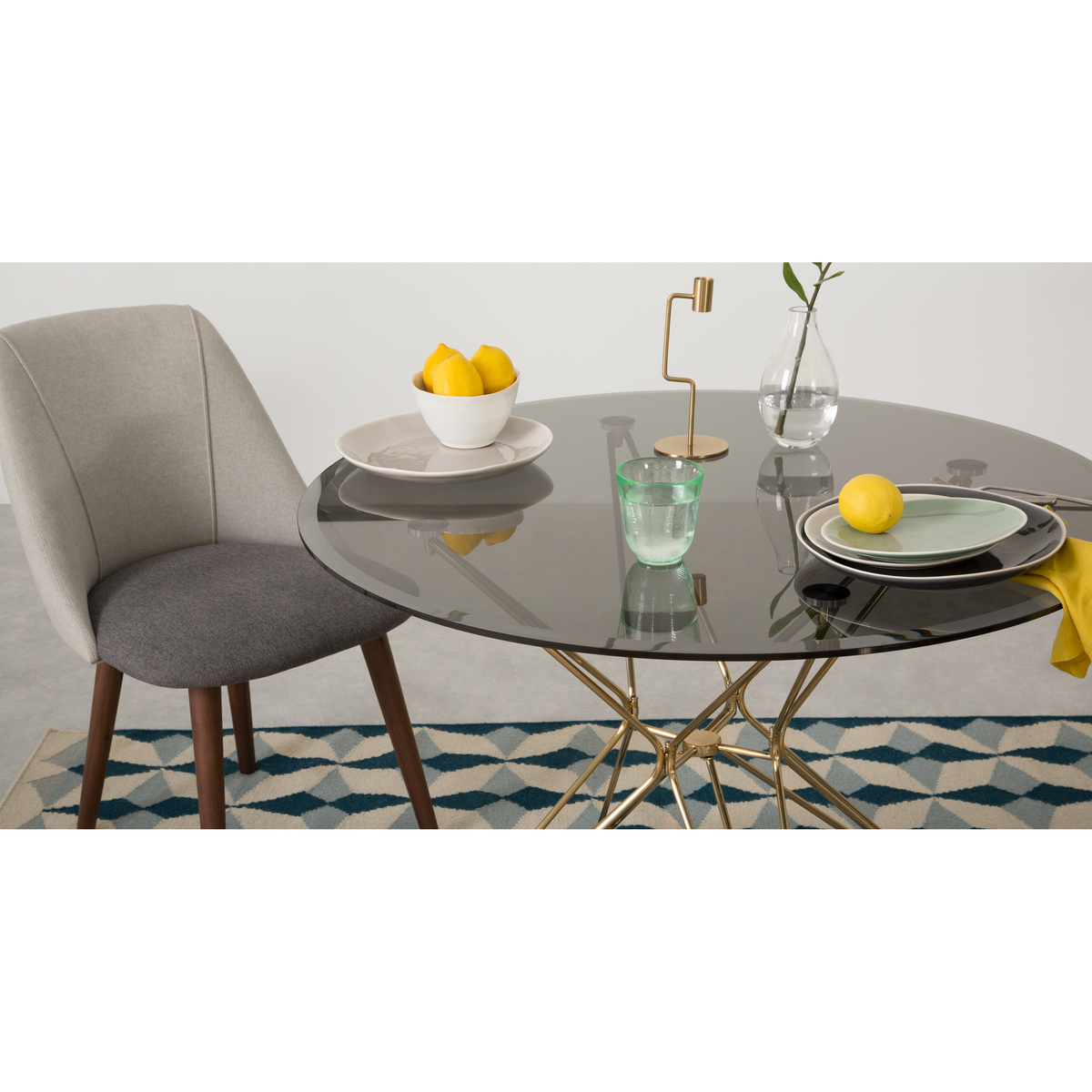 Belden 4 Seat Round Dining Table, Smoked Glass and Brushed Brass – image 4