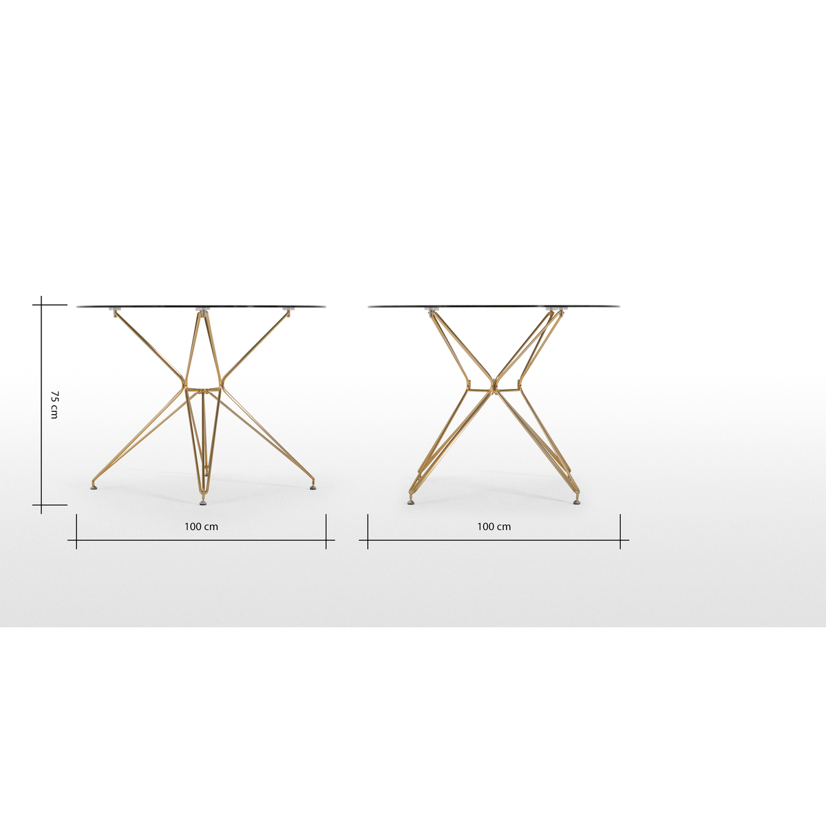 Belden 4 Seat Round Dining Table, Smoked Glass and Brushed Brass – image 8