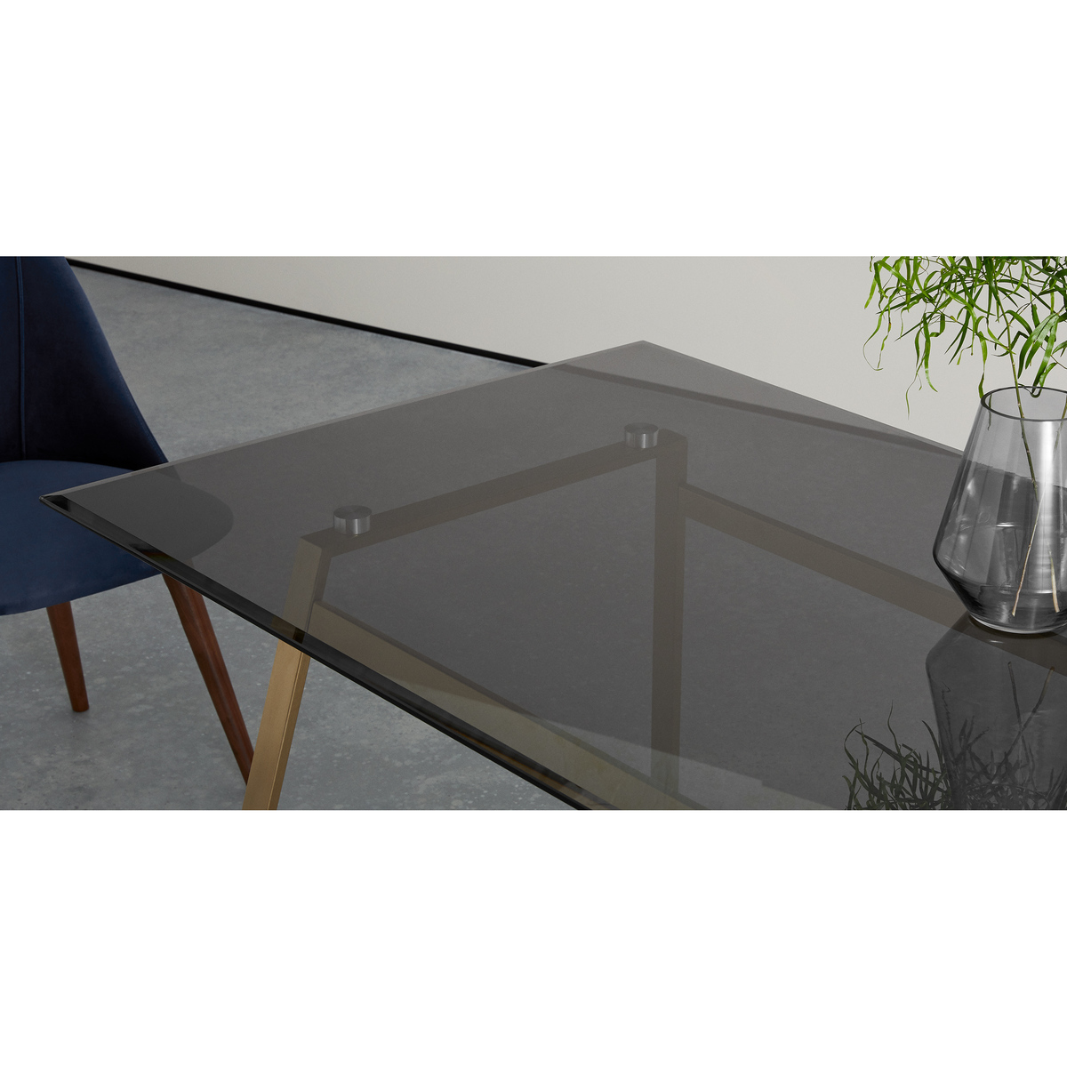 Haku 6 Seat Dining Table, Brass and Smoked glass – image 3